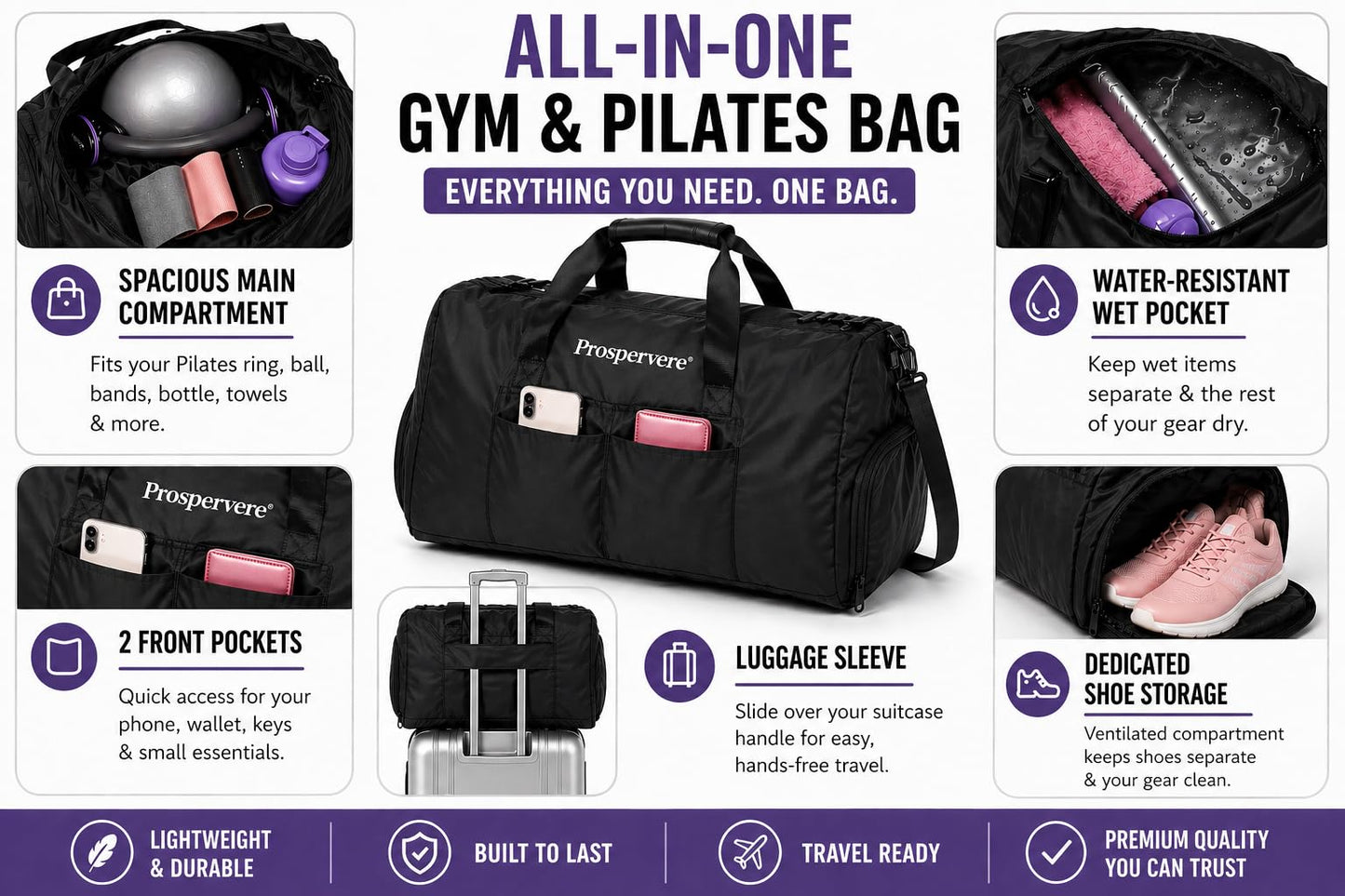 Prospervere Premium Pro Pilates Kit – 15 inch Pilates Ring and Ball Set w/ 1lb Ankle Weights, Fabric Resistance Bands, Sliders, Yoga Socks & Gym Bag – Mocha Drive (Brown/Gray)