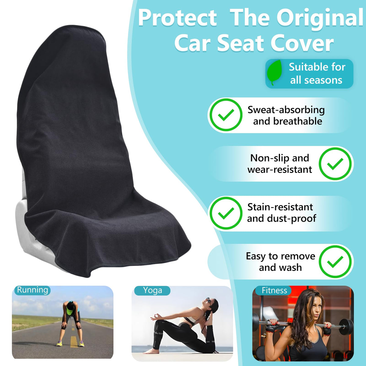 Car Seat Covers Universal Car Protective Front Seat Covers Washable Non-Slip Seat Protectors for Gym Workouts,Waterproof and Sweatproof Towel Seat Covers for Cars,Trucks, Jeeps (2 Pack Black)