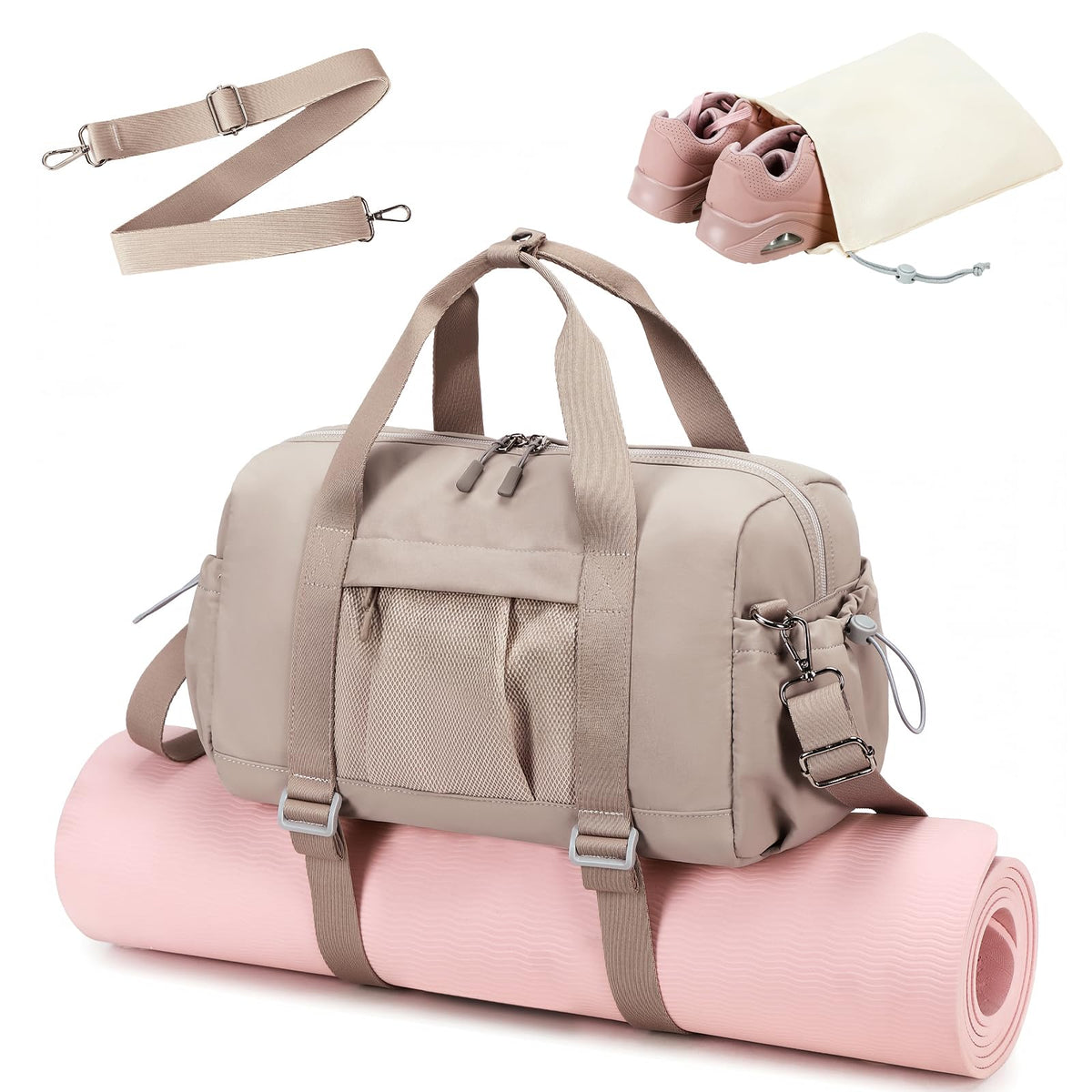 LEDAOU Small Gym Bag for Women, Mini Duffle Bag with Yoga Mat Holder Lightweight Carry On Sports Bag with Separate Shoe Pocket & Wet Pocket Duffel Bags Dance Yoga Workout Bag
