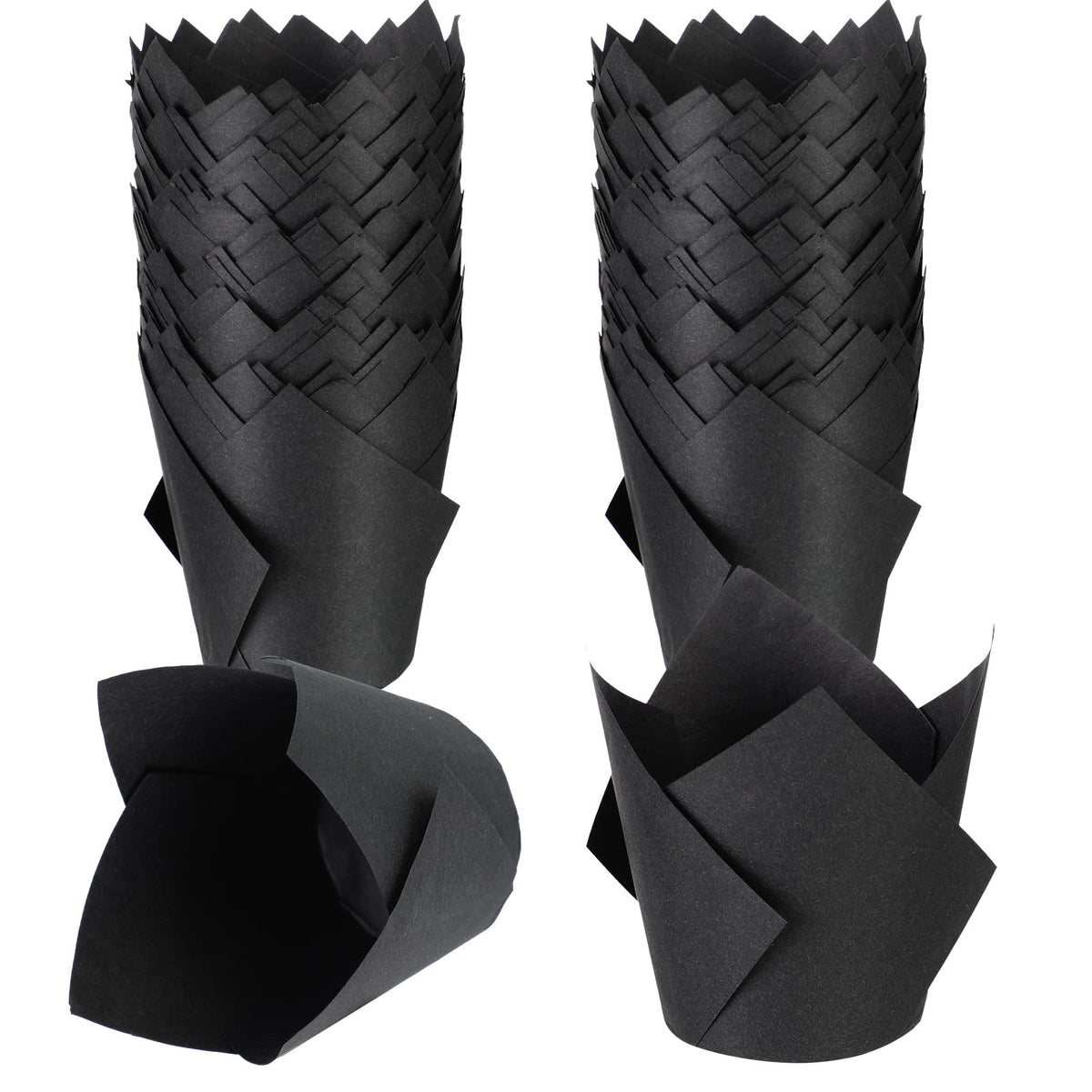 Jutom 200 Pack Tulip Cupcake Liners Paper Baking Cups Greaseproof Muffin Liners Grease Resistant Cupcake Wrappers for Weddings Birthday Cake Balls Muffins Candy Jelly Party(Black)