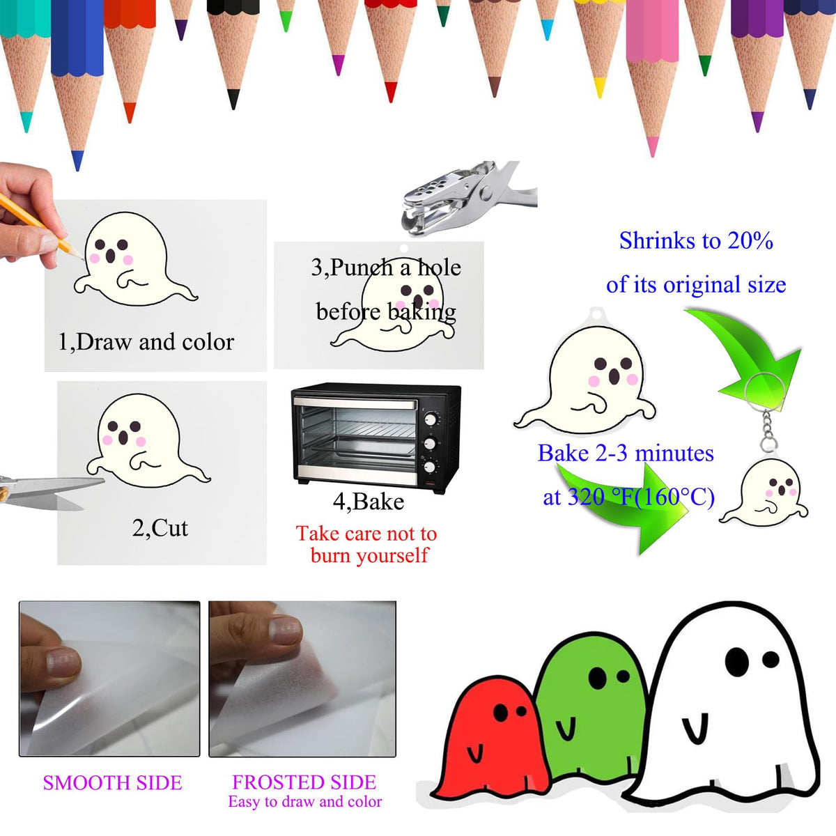 Heat Shrink Plastic Sheets Shrink Film Papers Kit Patterned Sheets Frosted Shrink Paper Sheet 171 PCS DIY Ornaments Keychains Making for Creative Art and Craft (8 x 5.7inch)