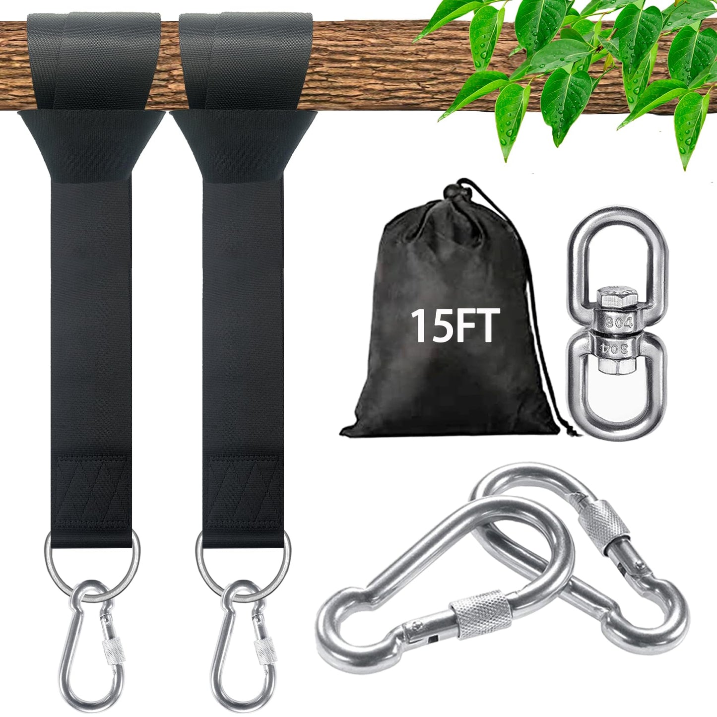 Veriluck Tree Swing Straps Hanging Kit - 3FT/8FT/15FT/20FT/30FT, Strong & Durable - Holds Up to 5000lbs - Adjustable Tree Swing Straps Fit for All Swings, Hammocks, Safer & Easy Installation (15 FT)