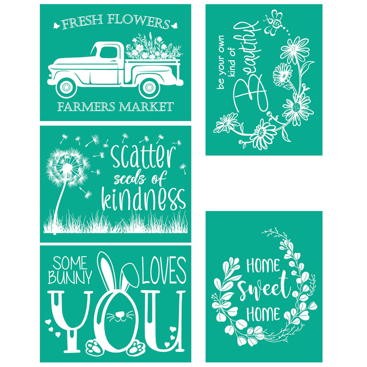 BOOLOOEN Spring Flowers Farmers Market Screen Stencil, Chalk Paste Screen Transfer, Reusable Self-Adhesive Screen Printing Stencil for Wood, Fabric, Pillows, Walls DIY Home Decor.
