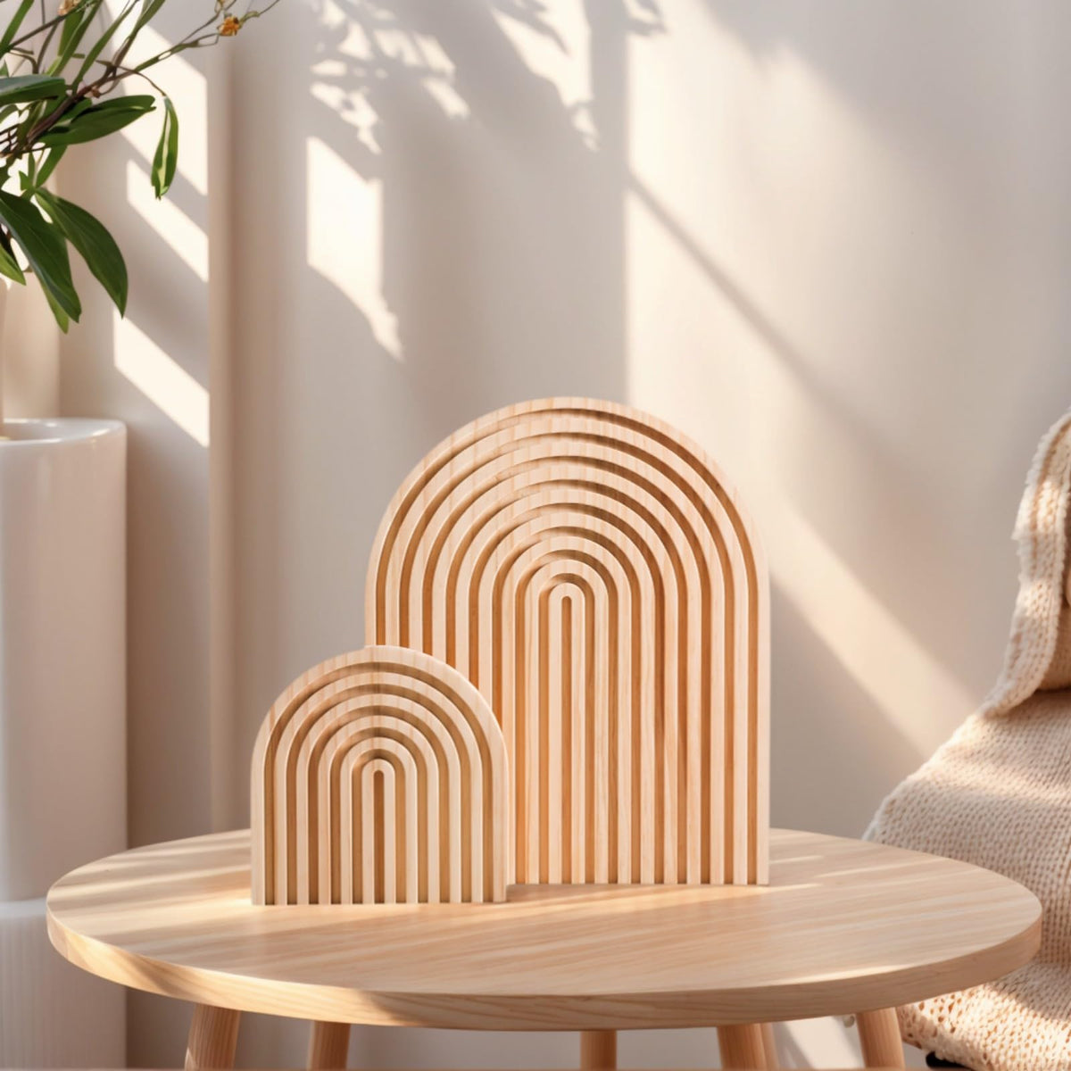 Nawwoo 2 Pcs Natural Wood Arch Decor, Boho Shelf & Serving Board for Fireplace Mantel, Kitchen Counter - Light Pine Finish, Scandinavian & Japandi Style Aesthetic Accents for Living Room, Home Office