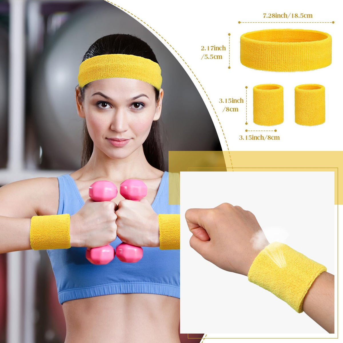Yuxung 72 Pcs Neon Sweatbands Set for Women Tennis Wristbands Cotton Terry Cloth Sports Athletic Sweat Bands for Running Gym Basketball Workout Sports 80s 90s Costume Cosplay Party (Neon Yellow)