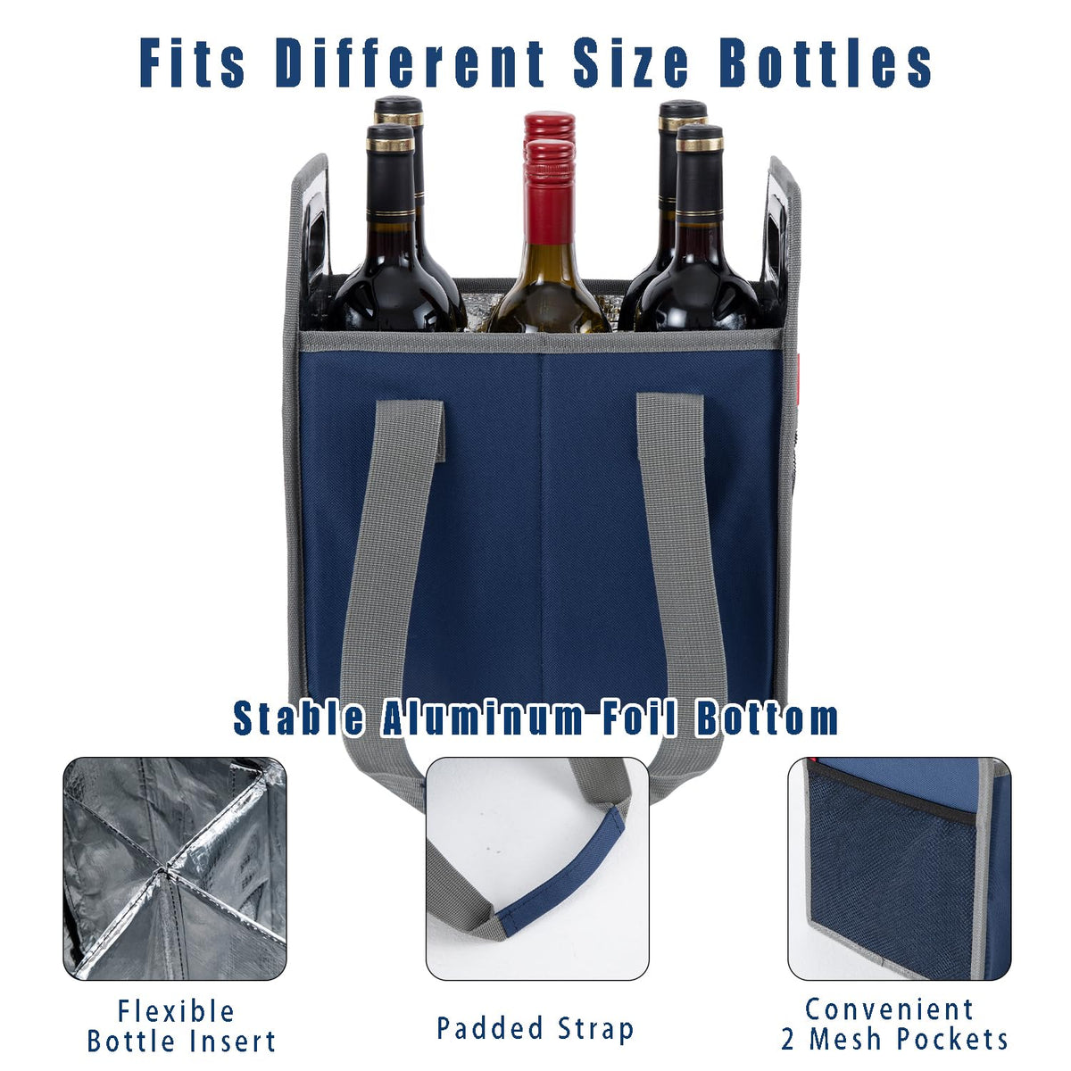 LUILANC Collapsible 6 Bottle Storage Box Reusable Portable Wine Carrier Case for Tote Bag Moving, Vacation Bottle Caddy Grocery Shopping Wine Tasting Accessory