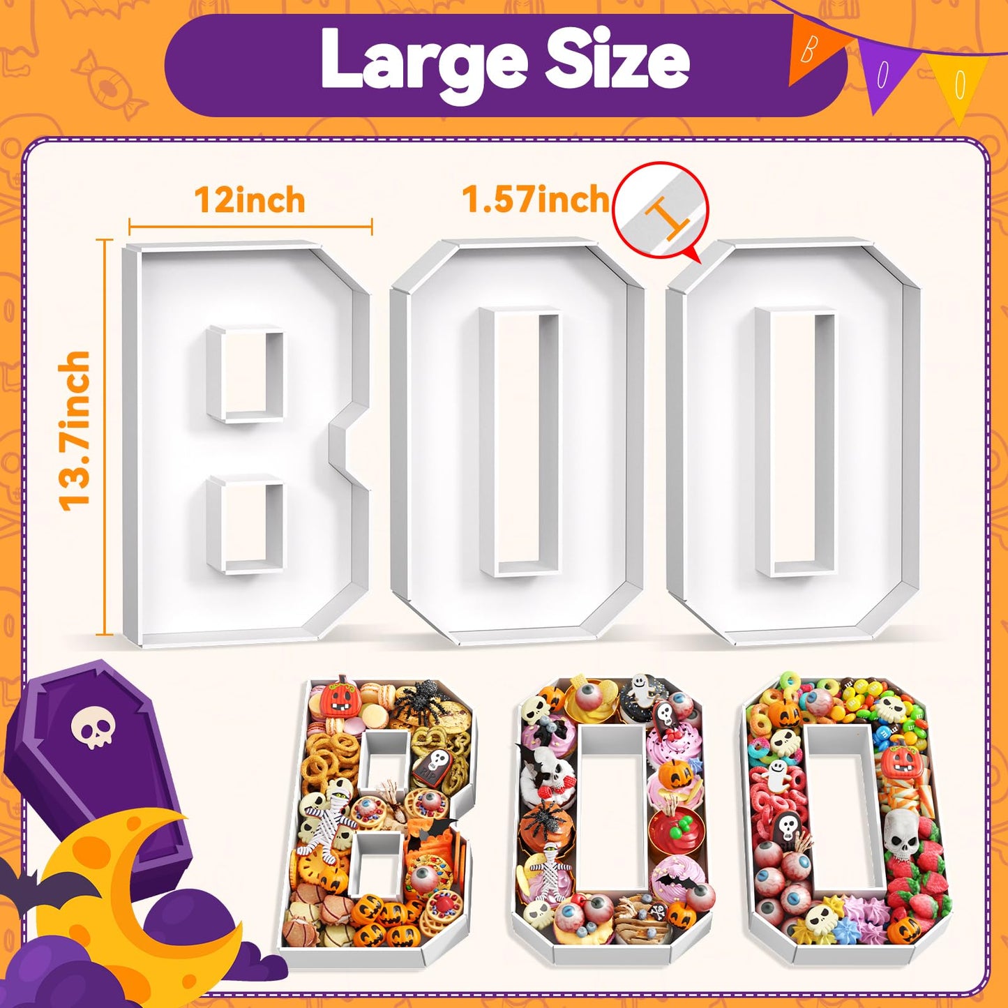 Paready Halloween Charcuterie Letters BOO, 13.78" Fillable Cardboards BOO White Charcuterie Tray Box for Halloween Candy, Treats, Snack, Cupcakes Container for Horror Halloween Party Decorations