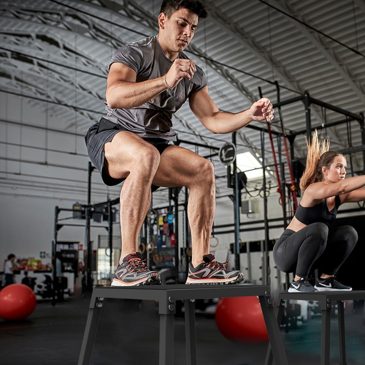 Garvee 12 Inch Steel Plyo Box for Exercise, Plyometric Jumping Box Metal Exercise Step Up Box with Anti-Slip Surface for Home Gym Training,Single and Set,Red