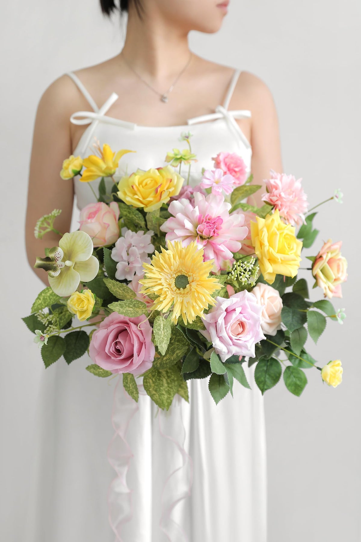 rongflower Yellow Pink Artificial Flowers Combo Set Fake Flower Leaf Box with Stemst for DIY Wedding Bridal Bouquet, Centerpieces, Home Decor, Floral Arrangement Decor