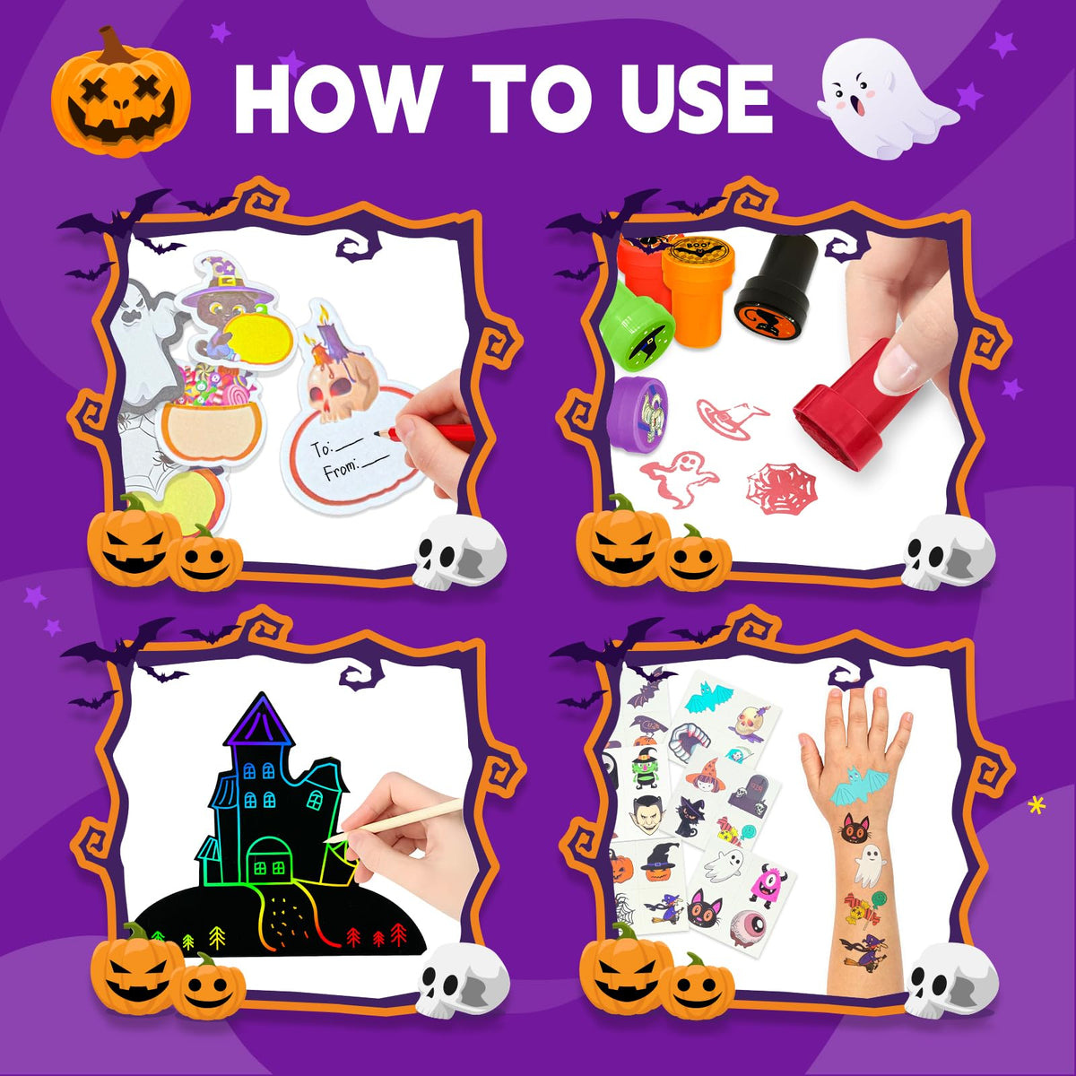 WESAYEE 24 PACK 252PCS Halloween Party Favors for Kids Stationery Set, Goodie Bag Stuffers Classroom Prizes, Halloween School Party Favors for Trick or Treat Bags, Halloween Gifts for Kids Bulk