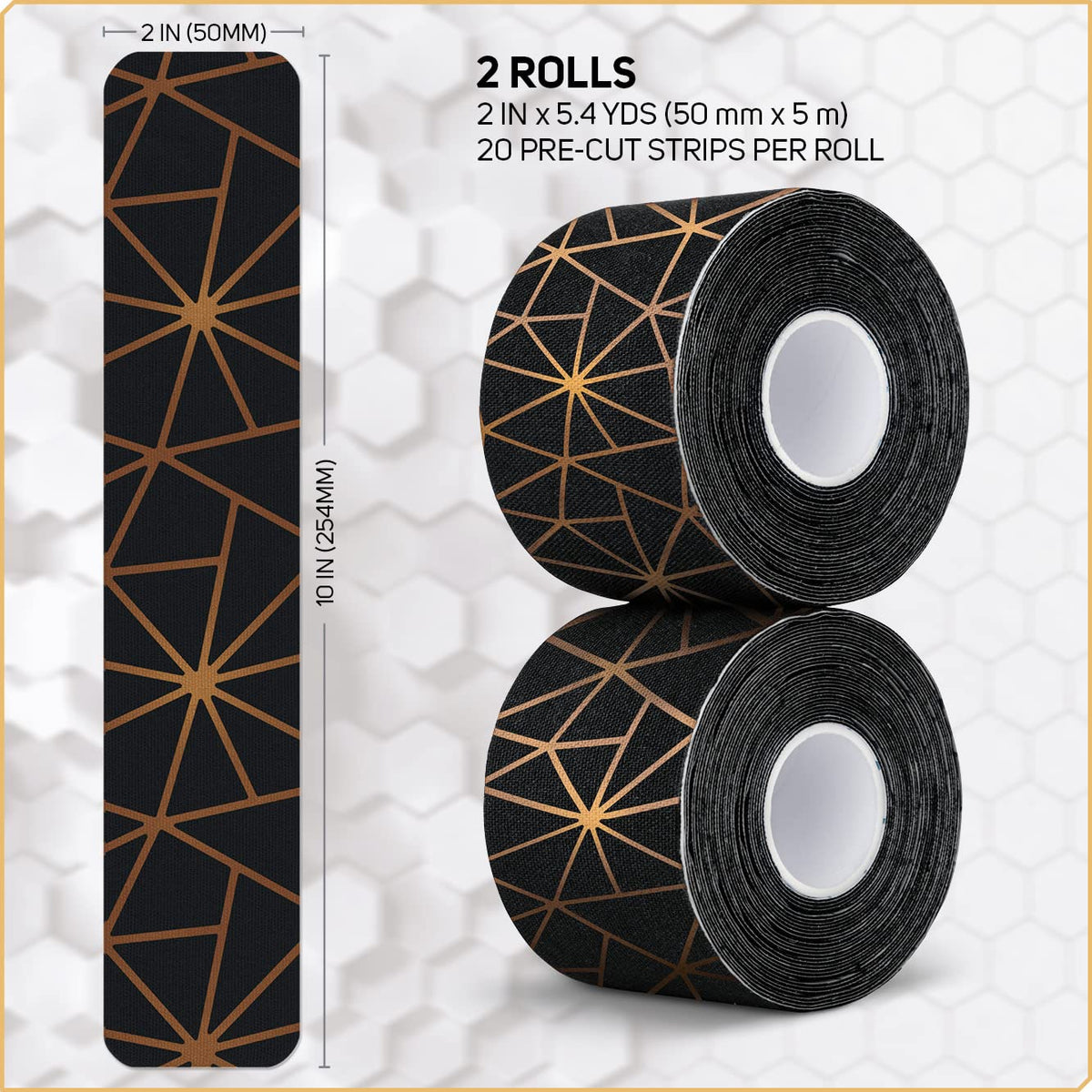 Care Science Waterproof Kinesiology Tape, 40 ct Precut Strips (2 Rolls), Copper Infused | Water Resistant Strips, Elastic Athletic Tape for Sports & Weightlifting, Muscle Strain Relief & Joint Support