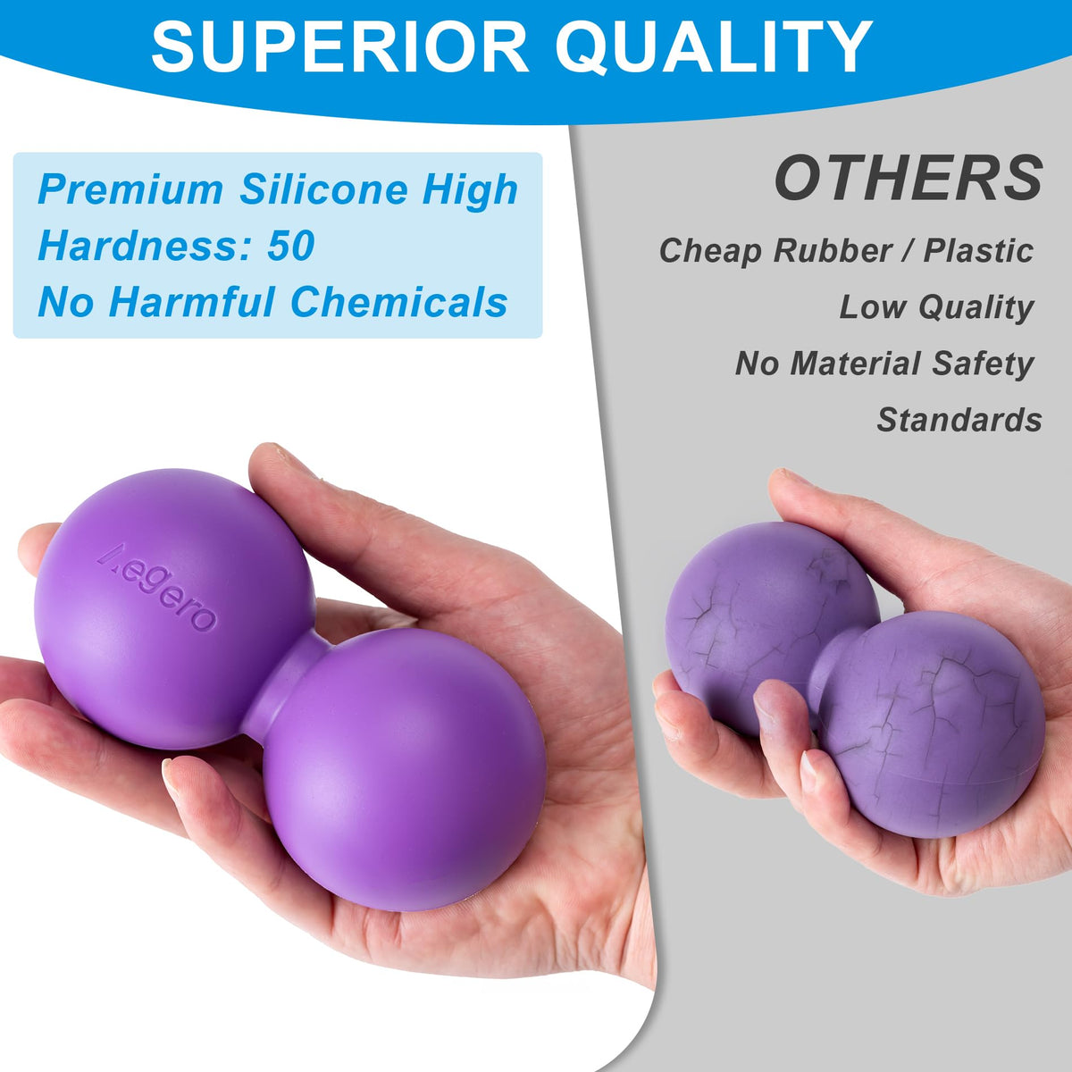 Aegero Peanut Massage Ball-Double Lacrosse Massage Ball, Mobility Ball for Myofascial Release,Yoga Therapy,Trigger Point Therapy,Muscle Knots and Acupoint Massage (Blue Firm Ball)