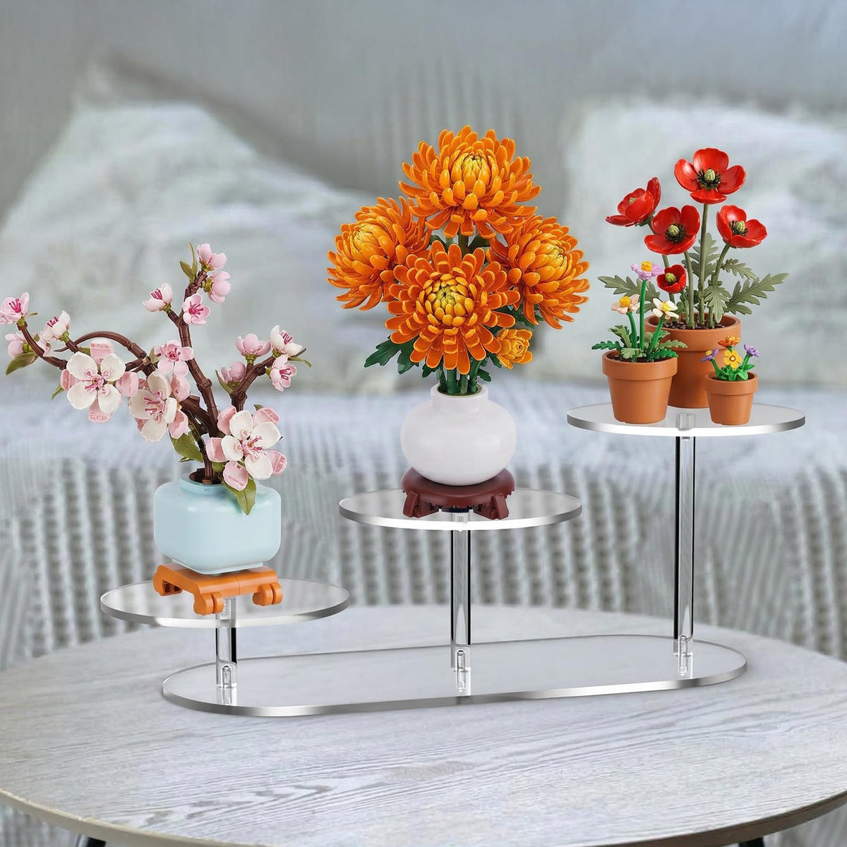 NiHome Display Stand for LEGO Botanical Collection Sets, Clear Acrylic 3-Tier Stepped Riser for Collectibles Figures Tabletop Plants Perfume Cupcakes, Room Decor, Tool-Free Quick Assembly, 2 Pack
