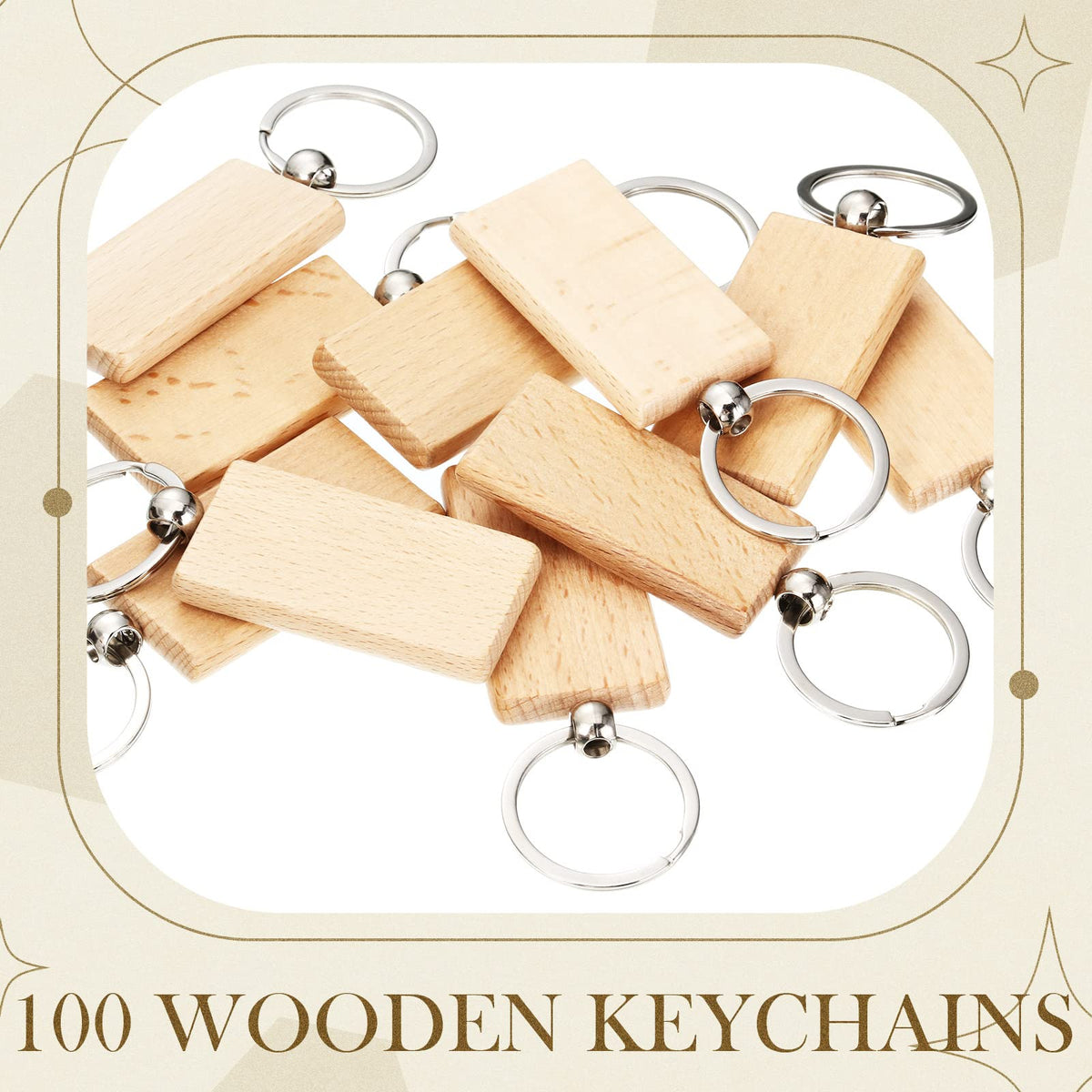 Yinkin 100 Pcs Wooden Keychain Blanks Bulk Laser Engraving Key Chain Unfinished Wooden Key Ring Tag for DIY Gift Crafts (Rectangle)