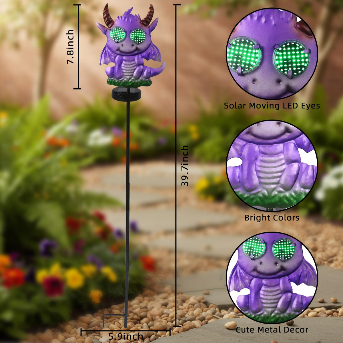 Halloween Purple Dragon Solar Garden Stake Lights, 39.7 Inch Tall LED Yard Decorative Light with Glowing Green Eyes, Spooky Halloween Outdoor Decorations for Pathway Lawn Patio Cemetery
