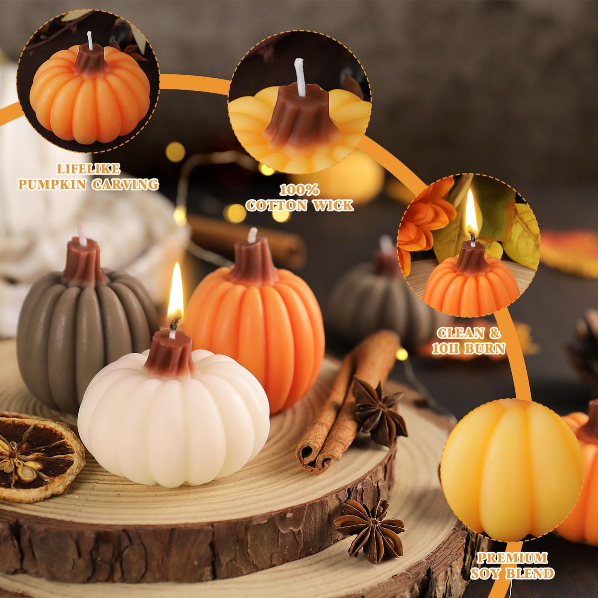 Lanpn Fall Scented Candles Gift Set 8 Pack, Pumpkin Shaped Spice Candle, Thanksgiving Aromatherapy Candles, Orange Soy Wax Votive Tea Lights, Autumn Home Farmhouse Table Decor Tabletop Centerpiece