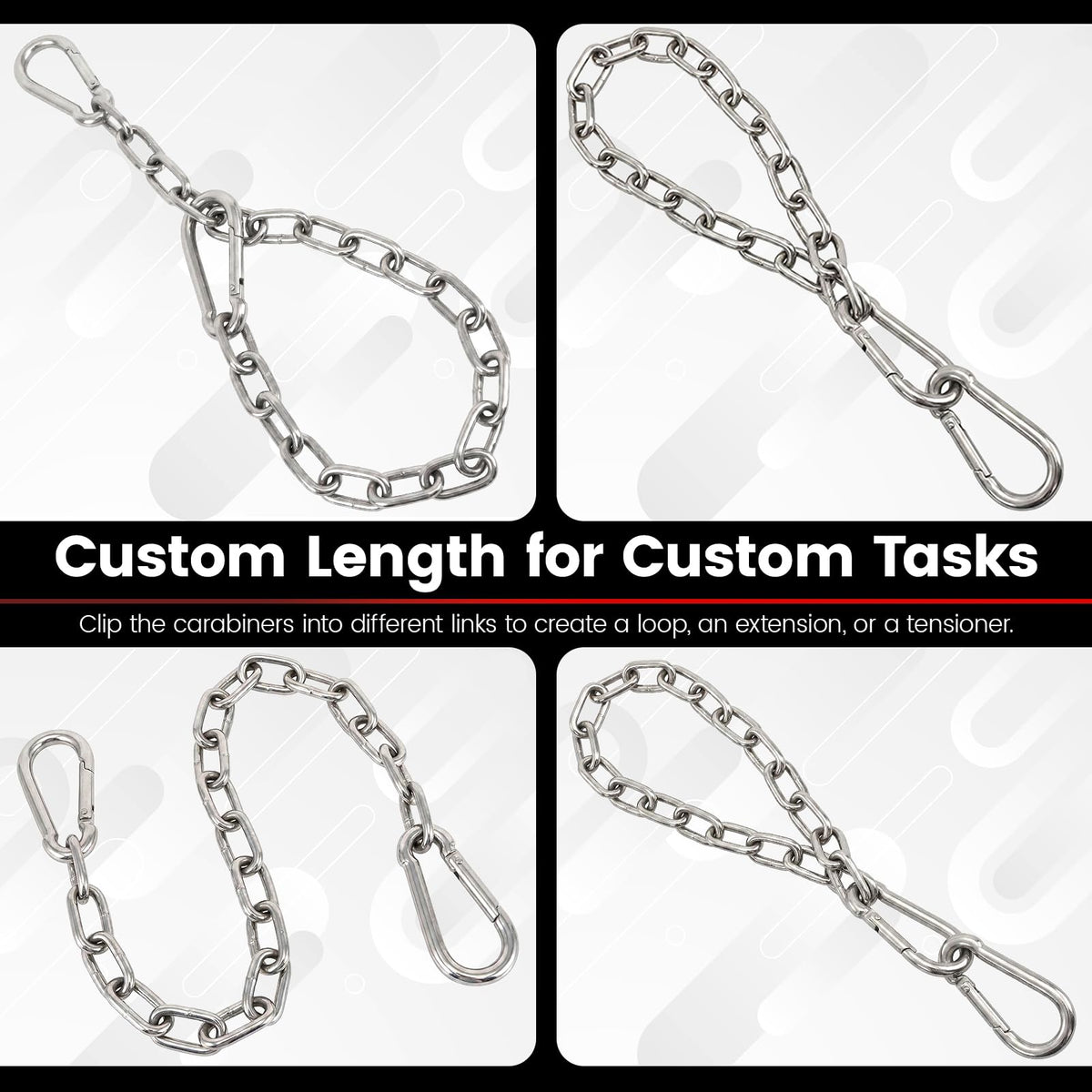 sprookber 1000LB Heavy Duty Hanging Swing Chain, 6mm Thick 304 Stainless Steel Hanging Chain with 2 Carabiners, 25" Hardware Kit for Hammock, Hanging Chair, Punching Bags, Tree, Indoor & Outdoor