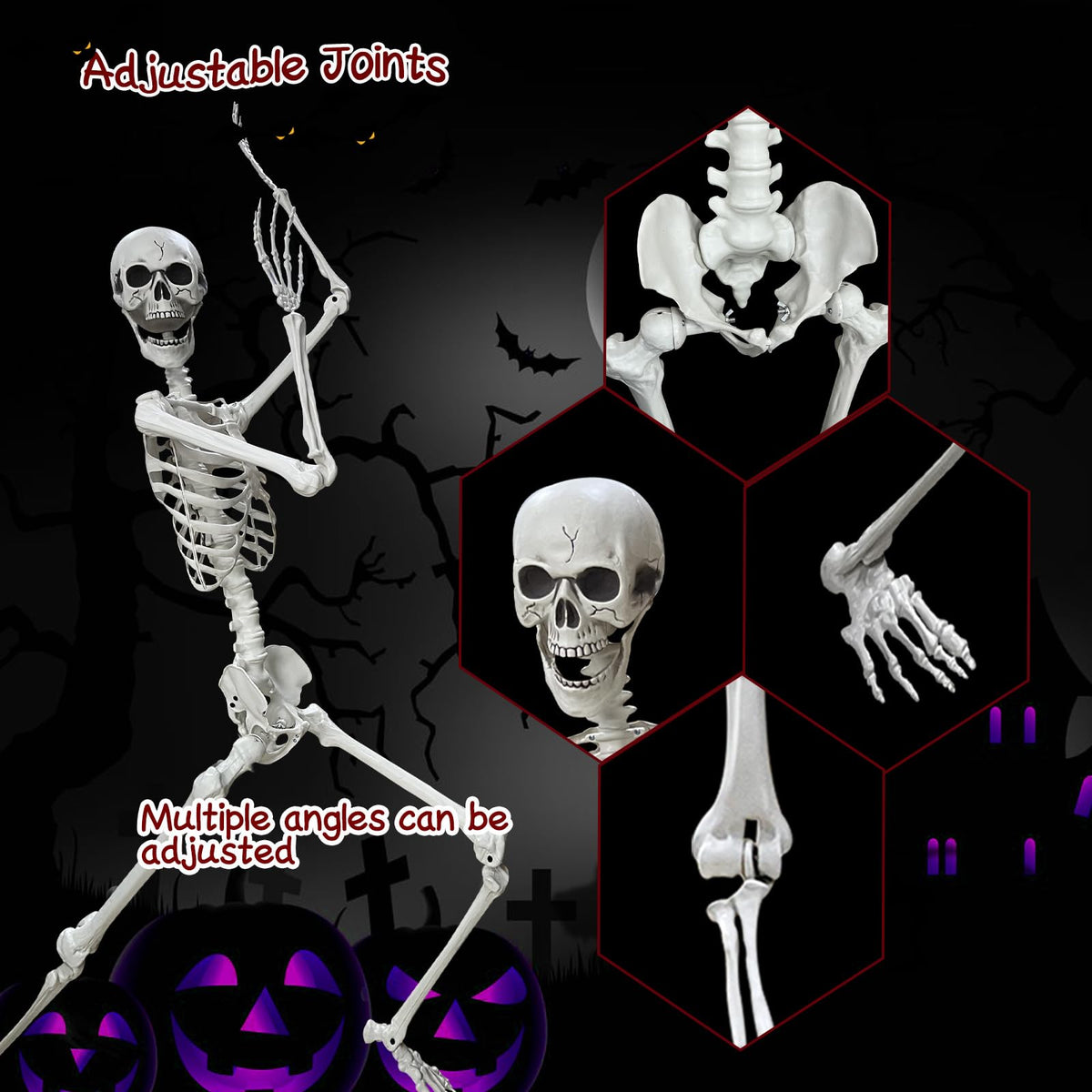 Wocst 5.4Ft Halloween Life Size Human Skeletons Poseable Life Size Skeletons with Rope Plastic Human Bones with Movable Joints for Halloween Decoration