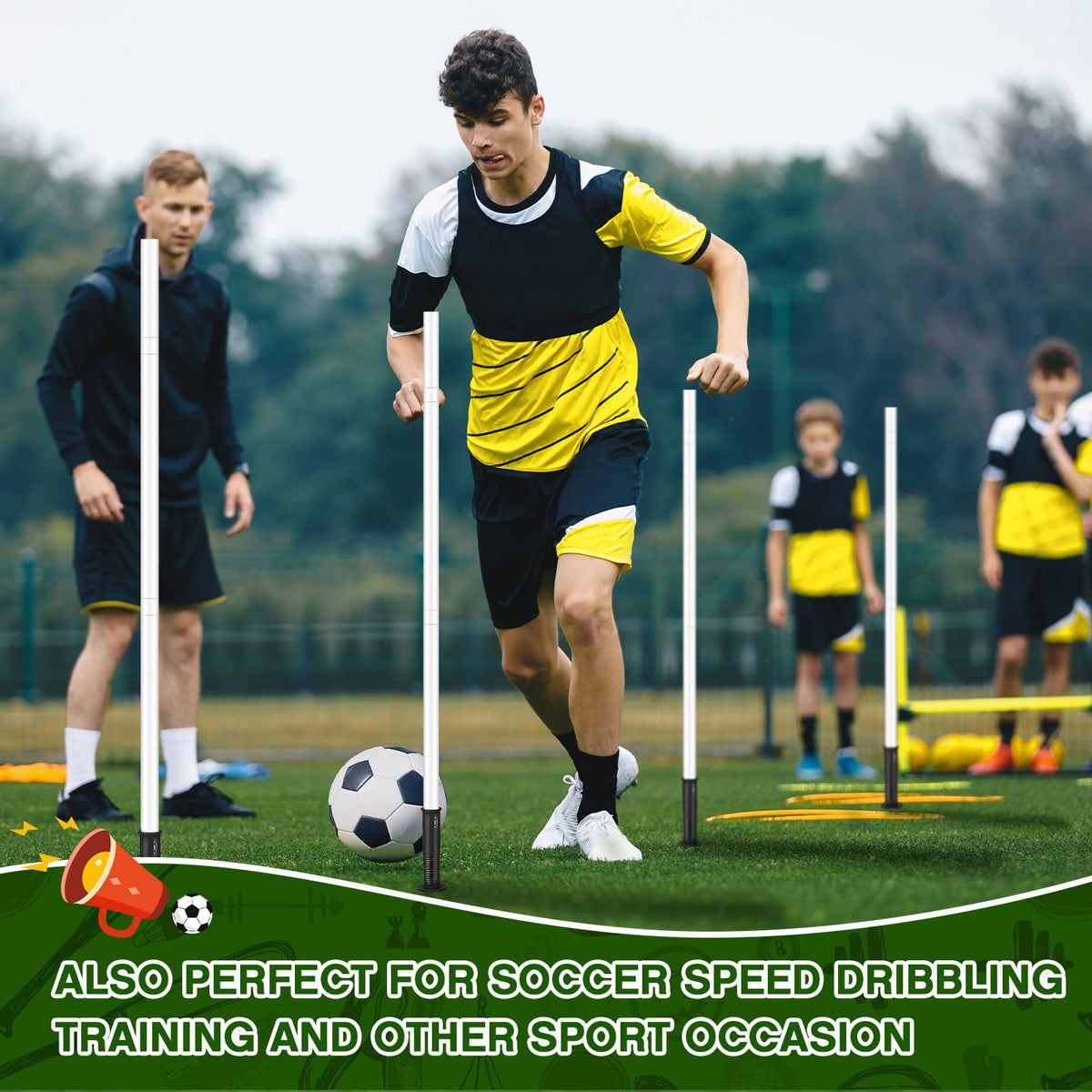 VitalCozy 4 Pcs 2 in 1 Soccer Corner Flags Agility Poles for Field 5 ft Portable Spring Loaded Flags Soccer Poles Dribbling Football Equipment for Training