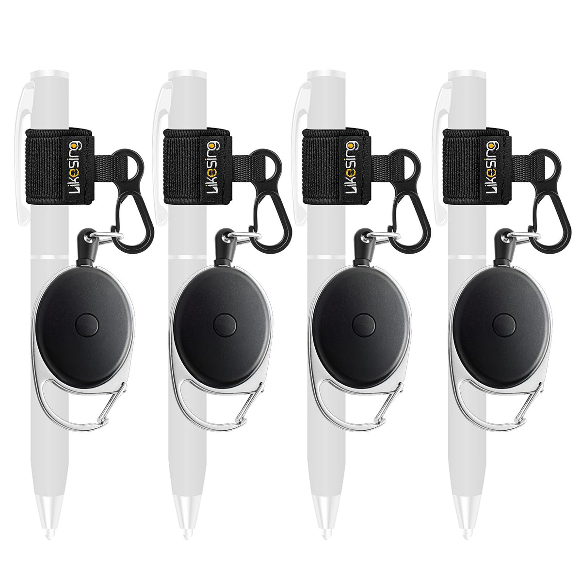 Likesing 4 Retractable Pencil Holder Set, 27.5" Anti-Lost Retractable Pen Holder with Clip, Elastic Reel Pen Leash for Nurses, Teachers, Waitres, Carpenters, Construction Workers(Black)
