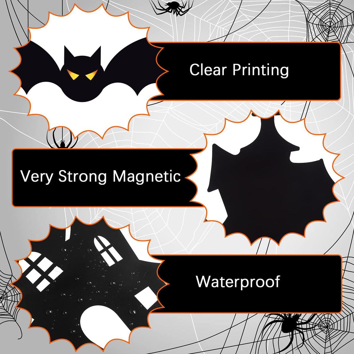 Fiada 21 Pcs Halloween Garage Door Decorations Magnets Bats Magnetic Holiday for Outdoor Party Car Haunted House Tree Grave Locker Sticker Decor