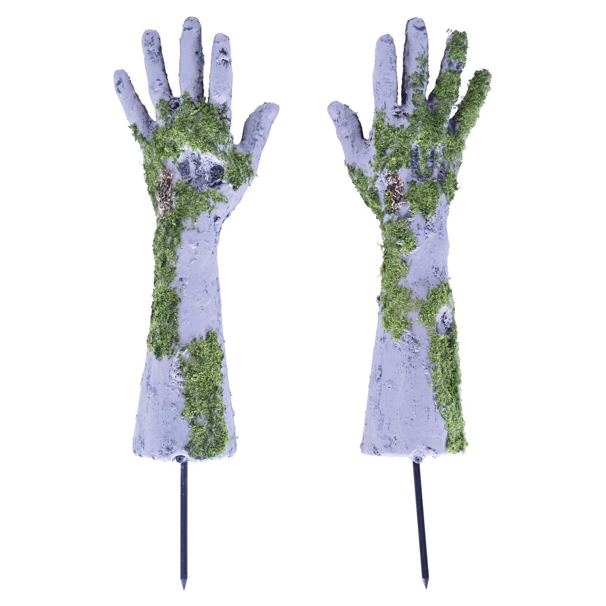 Beistle Plastic Zombie Hand Yard Stakes – Halloween Outdoor Lawn Decorations, Creepy Graveyard Hands with Moss, Scary Undead Props for Haunted House Pathway, Garden or Tombstone Scene Décor, 16”