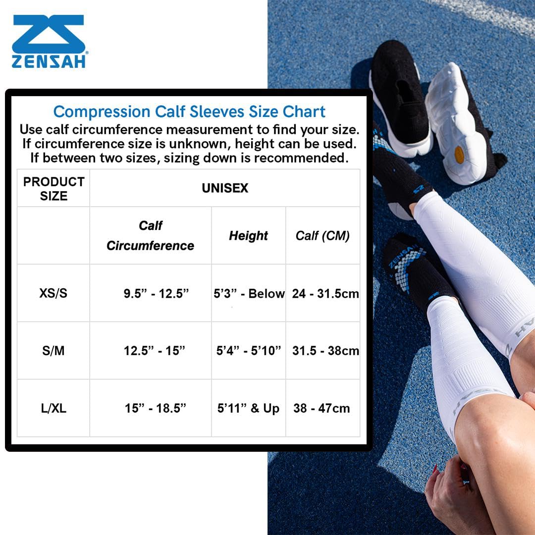 Zensah Calf/Shin Compression Sleeve - Made in the USA Single Leg Compression Sleeve for Shin Splint Relief, Recovery, Running (Heather Grey, Small/Medium)