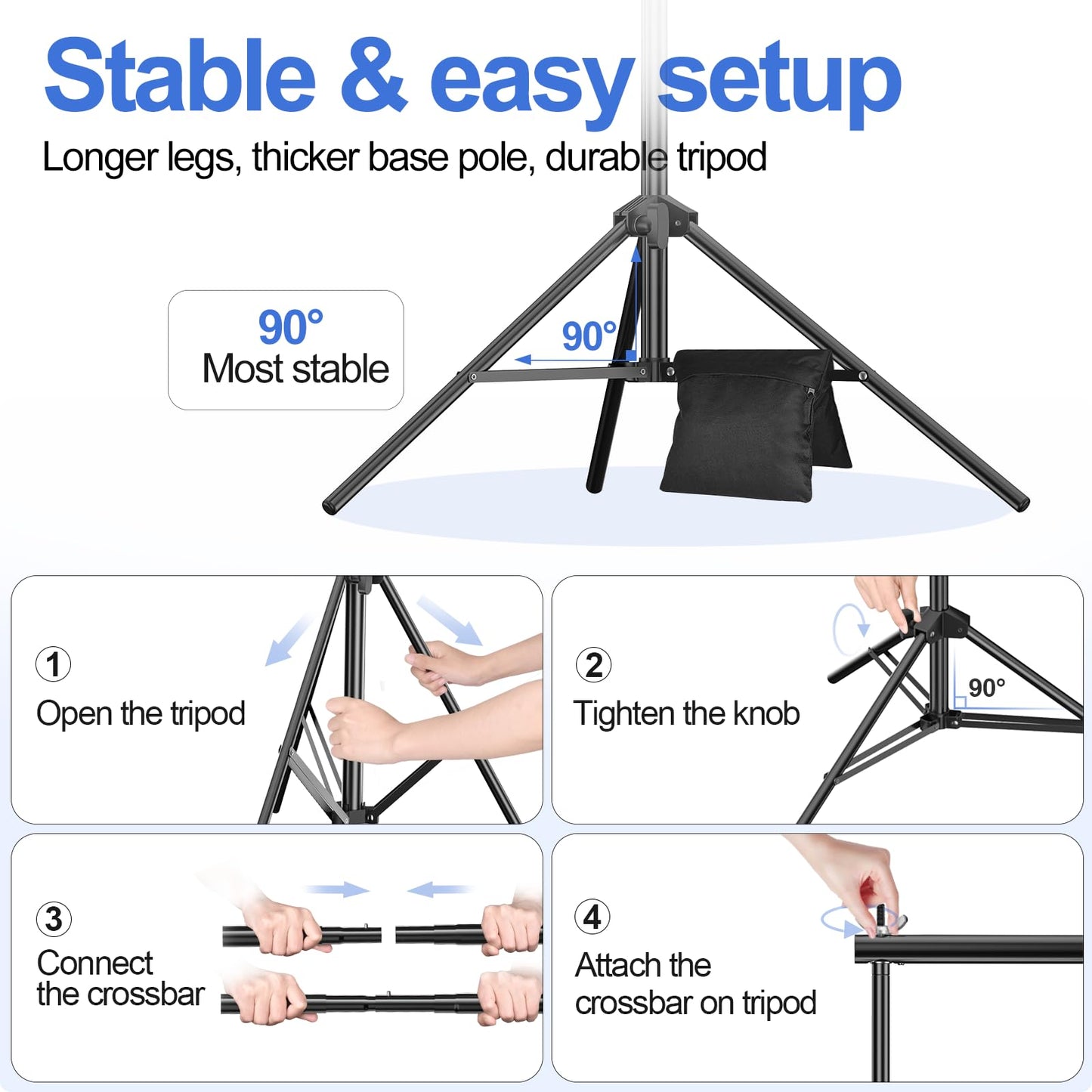 EMART Backdrop Stand 10x8.5ft(WxH) Photo Studio Adjustable Background Stand Support Kit with 2 Crossbars, 8 Backdrop Clamps, 2 Sandbags and Carrying Bag for Parties Events Decoration