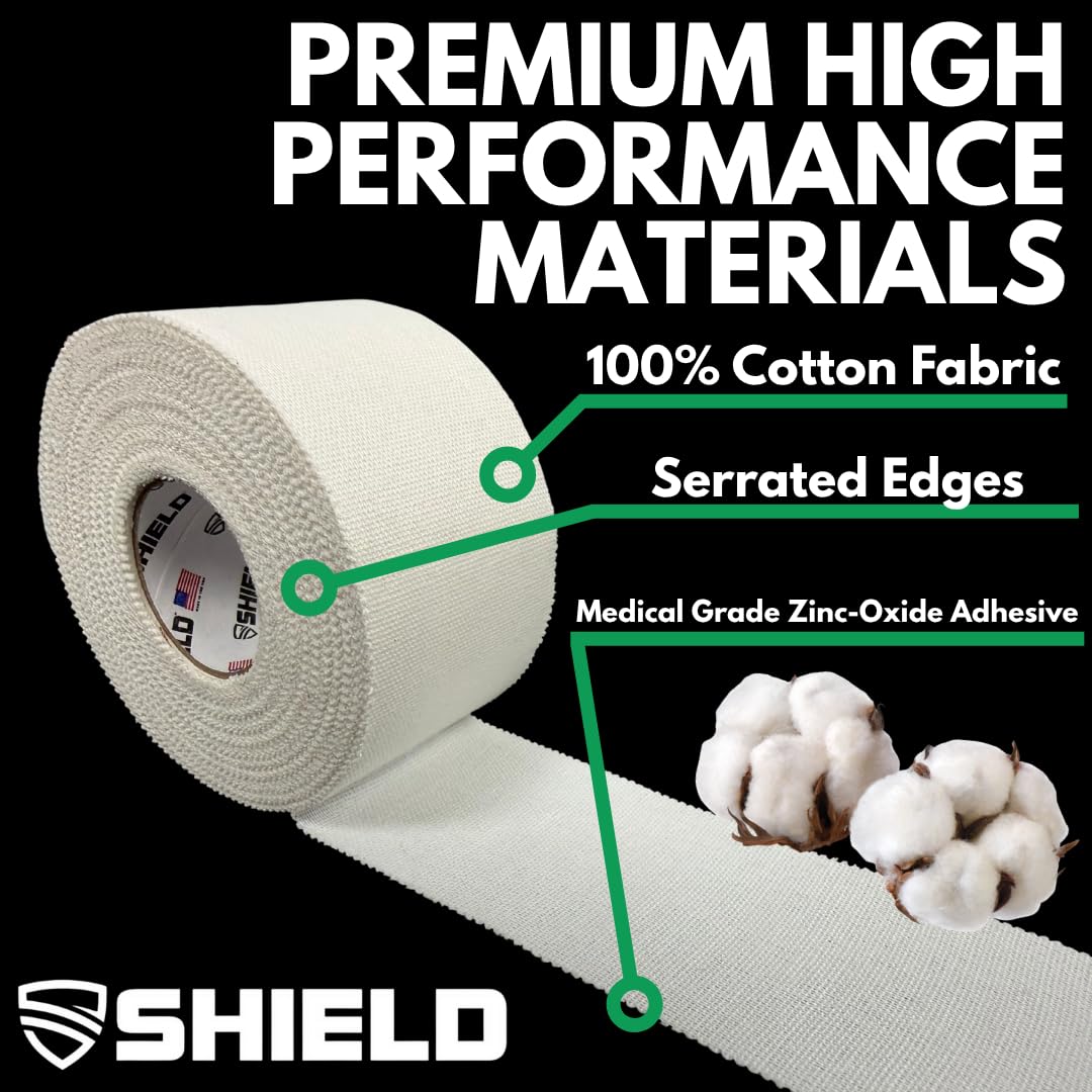 SHIELD | 3-Pack Athletic Tape – 1.5 Inches x 15 Yards - Made in USA, Easy Tear, Rigid, Very Strong. First aid, Injury- Athletic, Medical,Therapy Trainers (Black)