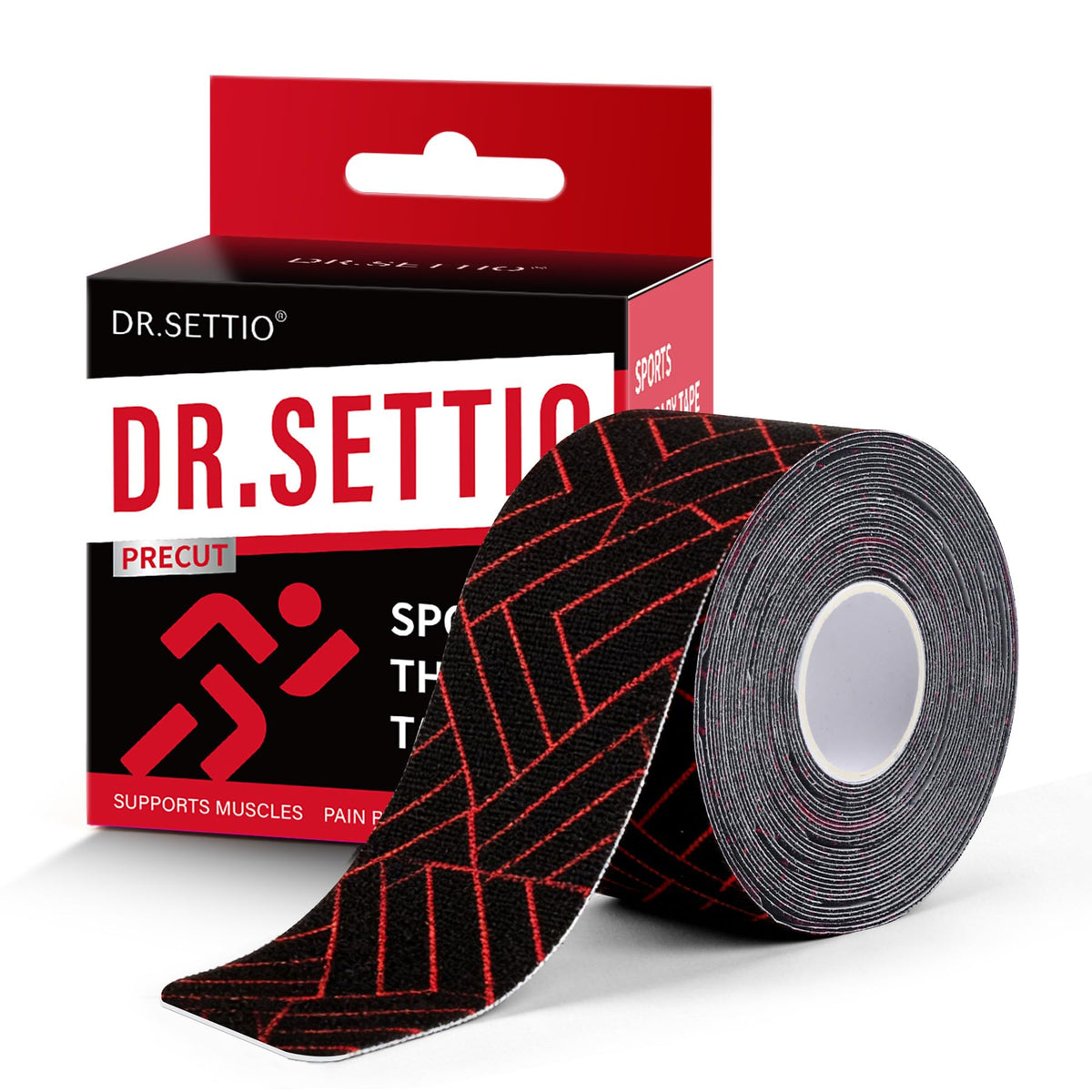 DR.SETTIO Kinesiology Tape, Waterproof Breathable Athletic Tape, Precut Elastic Muscle Joint Relief Support Tape, for Swimming, Workouts, Running, Daily, 2 in x 16.4 ft, 1 Roll