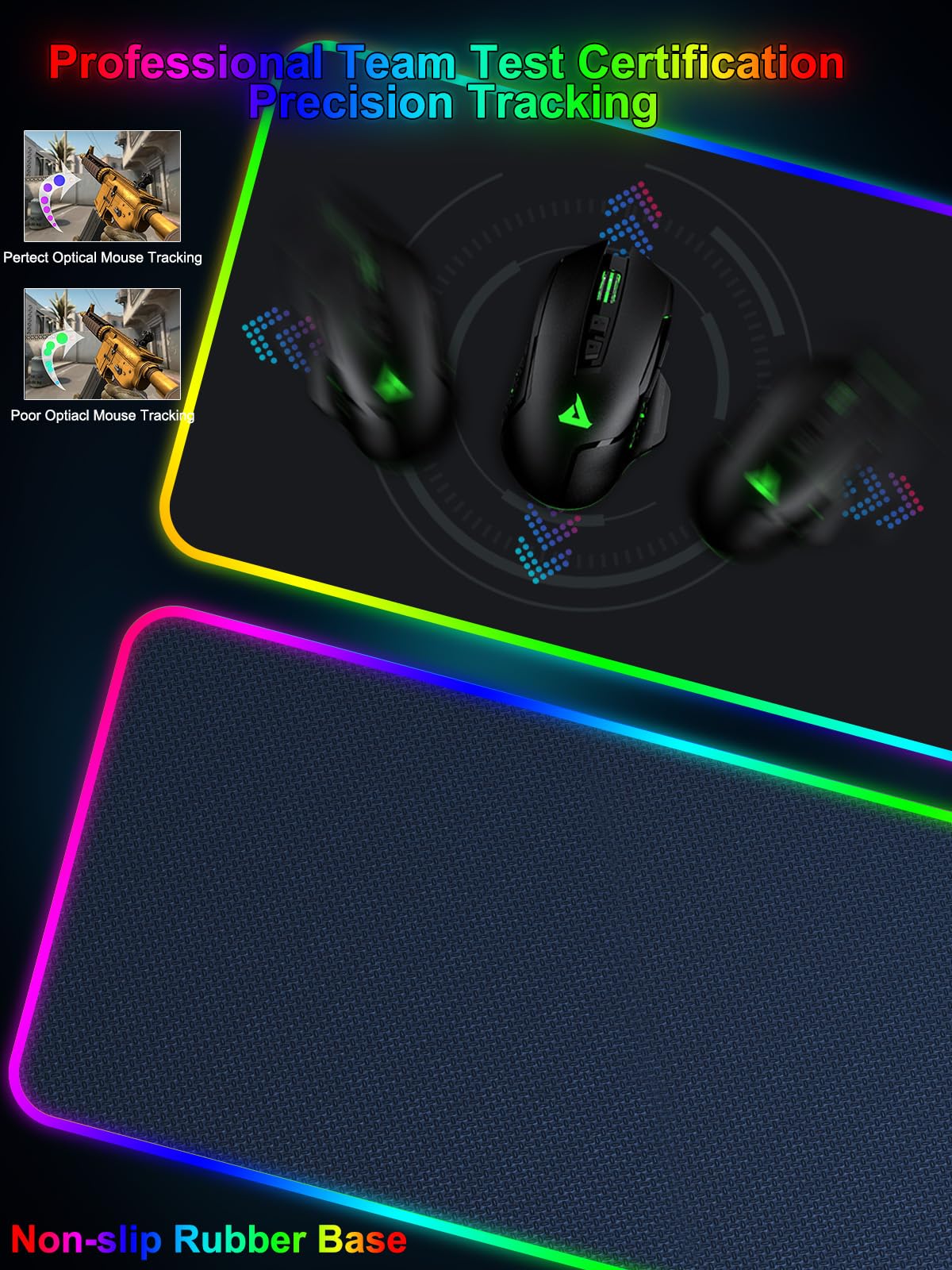 Mouse Pad with Wireless Charging, Large Desk Mat RGB Gaming Mousepad, 10 Light Colors LED Gaming Pad Keyboard Pad with Ultra-Smooth Surface & Non-Slip Rubber Base, Waterproof Full Desk Mouse Pad