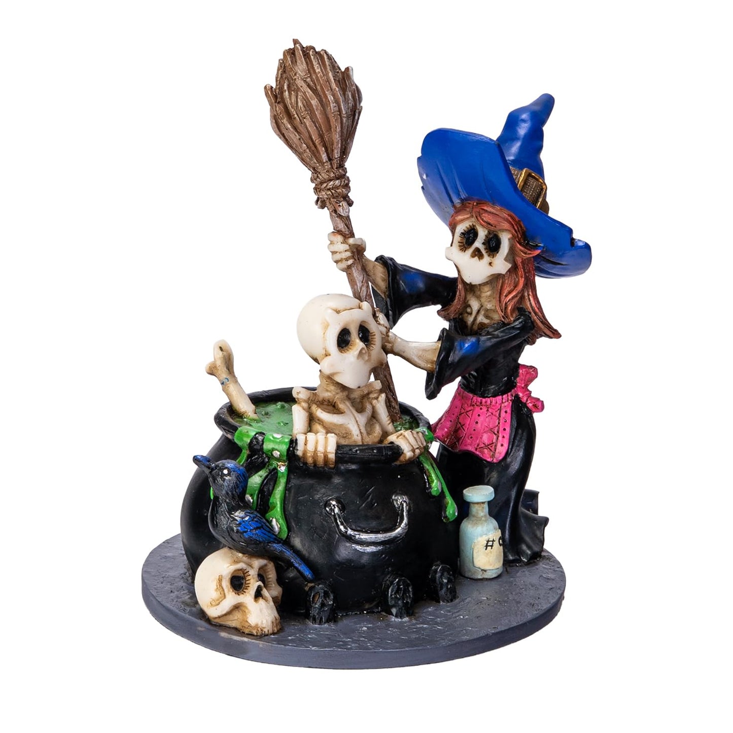 Pacific Giftware Bewitching Kitchen Halloween Witch Skeleton Cauldron Figurine by David Lozeau, Spooky Cute Gothic Decorative Statue, Hand-Painted Resin Decor, Collectible Halloween Accent 6" H