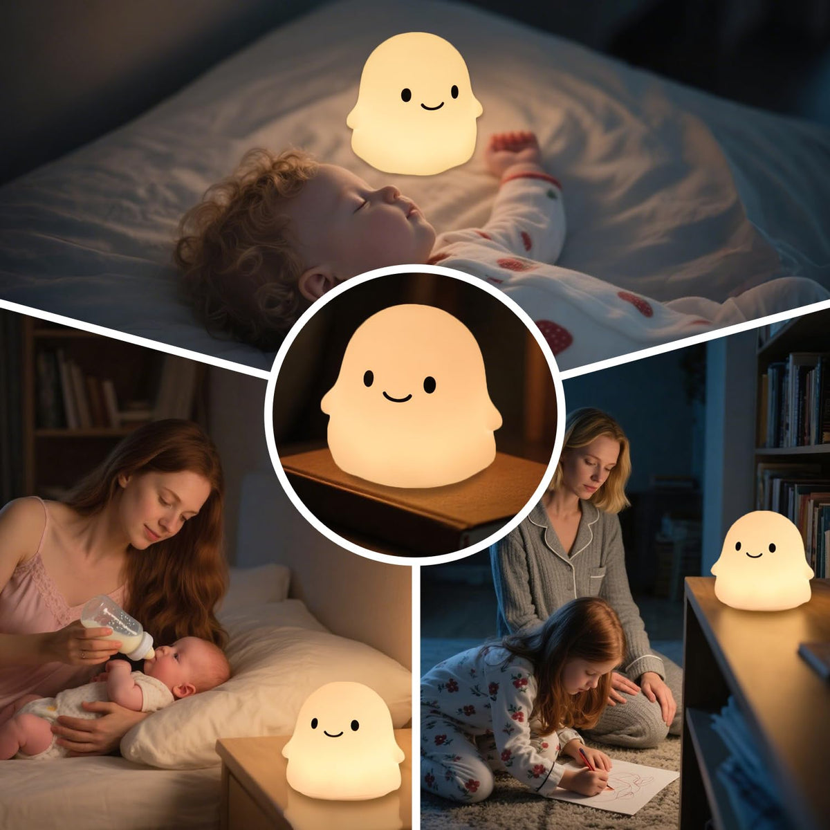 Rytinazzz Halloween Ghost Night Light, 50-Hour Battery & Pat Control, Cute Squishy Lamp for Kids Room Decor, USB Rechargeable with Timer, Cute Home Decor