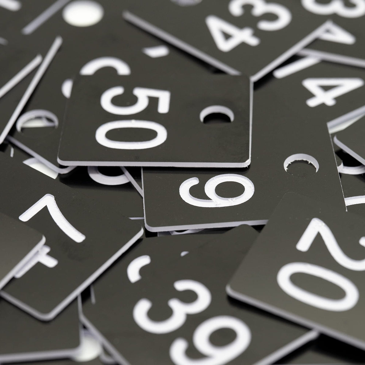 StayMax ABS Plastic Numbered Key Tags Rectangle ID Tag Number Disc with Hole (1-50, Black)