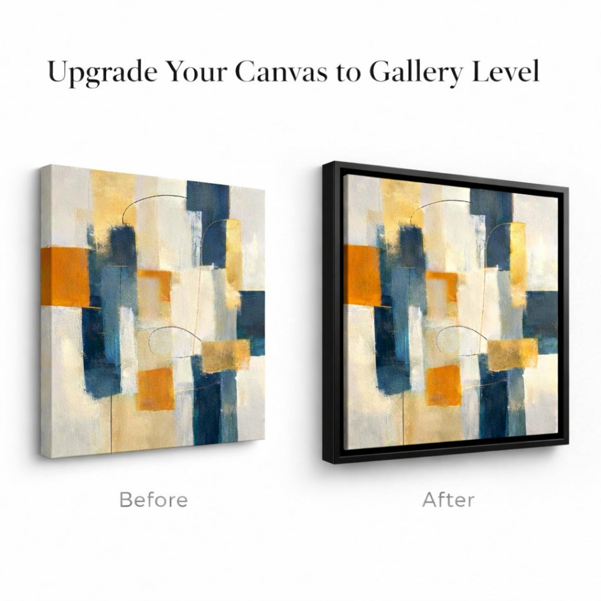 B.B.F MAKE Premium Canvas Floating Frame - 1.25" Gallery Depth Floater Frame with Faux Wood Grain PS Finish, Handcrafted in USA for Wall Art (Black 8x8)