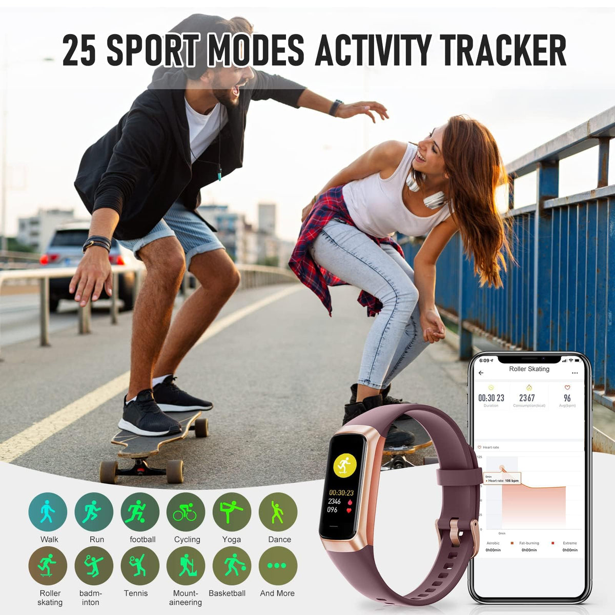 Bakoor Fitness Tracker, Fitness Watch with 24/7 Heart Rate Blood Oxygen Sleep Monitor, 1.10" AMOLED HD Touch Color Screen Step Counter, Activity Trackers Pedometer Health Smart Watch for Women Men