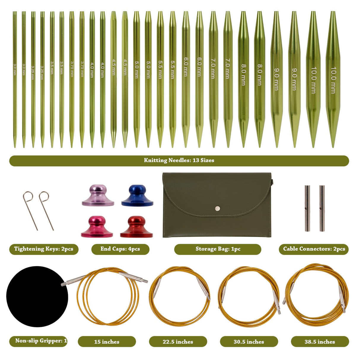 Interchangeable Circular Knitting Needles Set Includes 13 Pairs of Premium Aluminum Needles and Knitting Tools Box for Knitting Projects Use