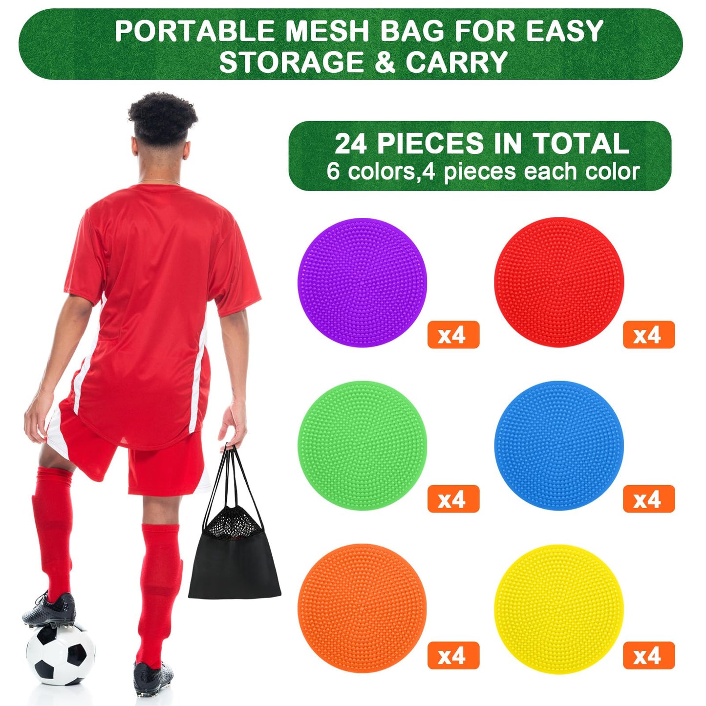 TuXHui Poly Spots Spot Markers for Gym Floor 6inch 24Pcs Non-Slip Rubber Floor Dots Round Agility Markers Flat Cones for Sports Soccer Basketball PE Training, Dance, Classroom Activities