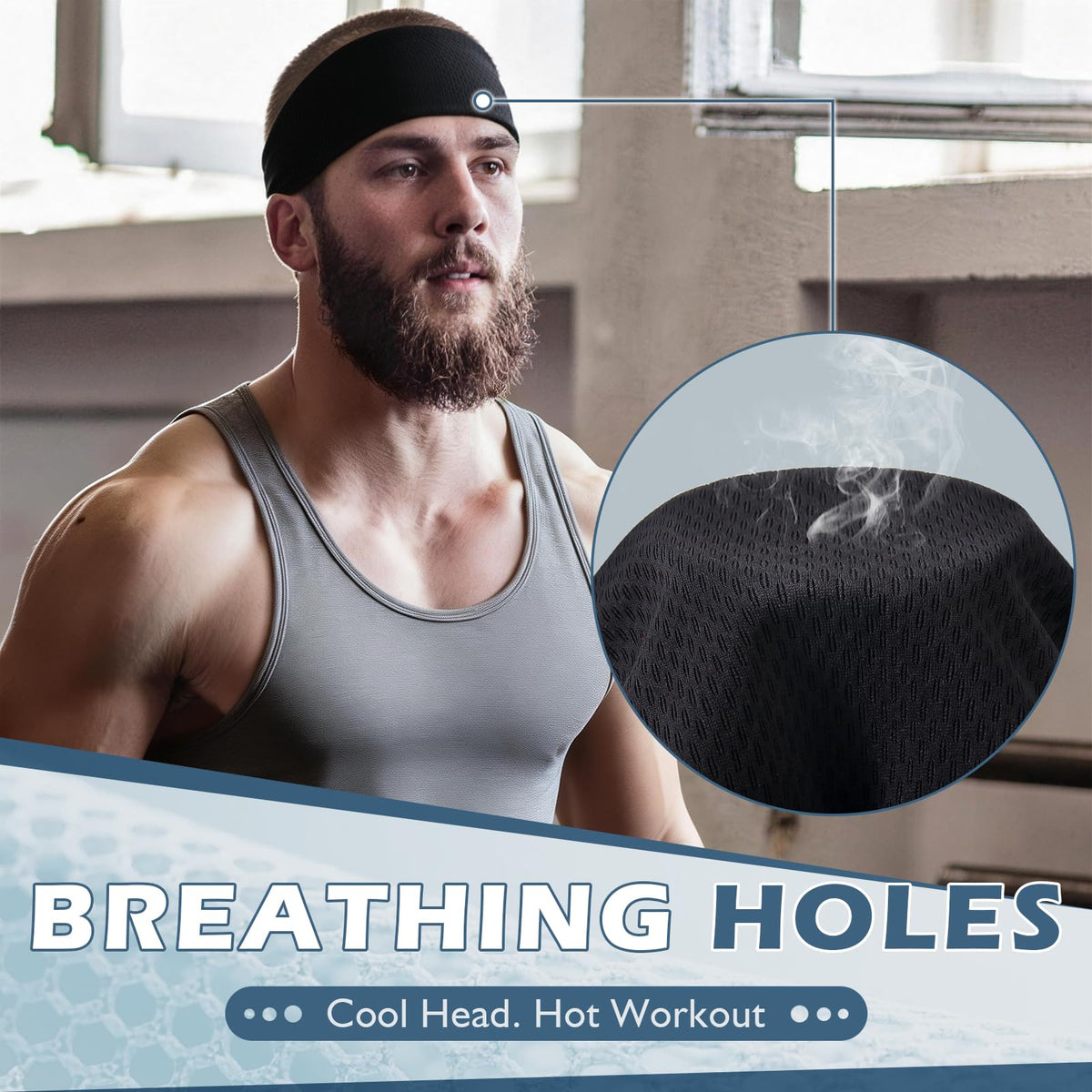 Beister Sports Headband Men & Women, Premium Sweat Wicking Workout Headband for Men, Wide Non-Slip Elastic Sweat Bands for Running, Gym Exercise, Cycling, Yoga, Soccer, Football, Basketball