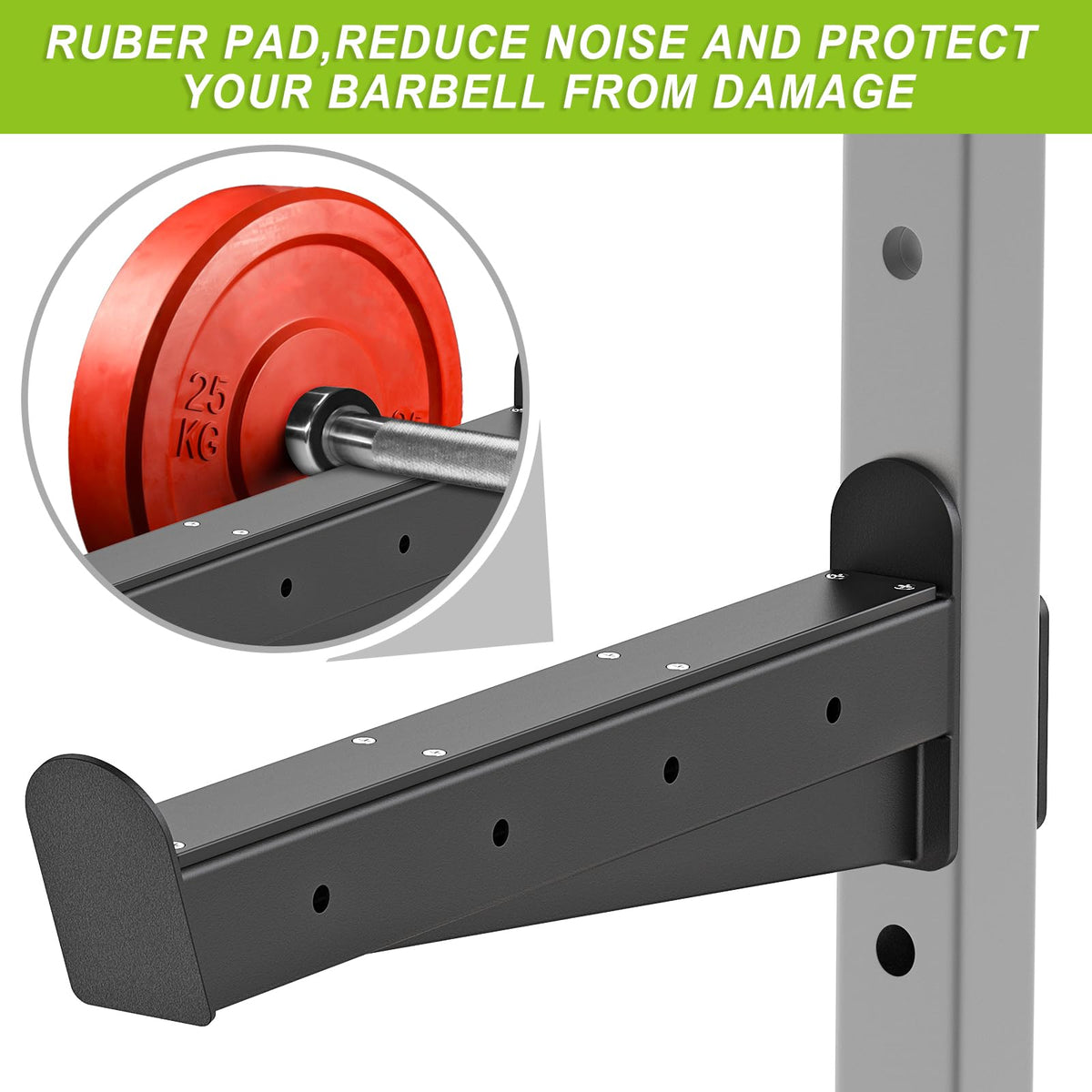 Kipika Safety Spotter Arms for 2" x 2" Power Racks with 5/8" or 1" Holes - Heavy Duty Barbell Safety Catches with Rubber Pad - Adjustable and Easy to Install - Set of 2