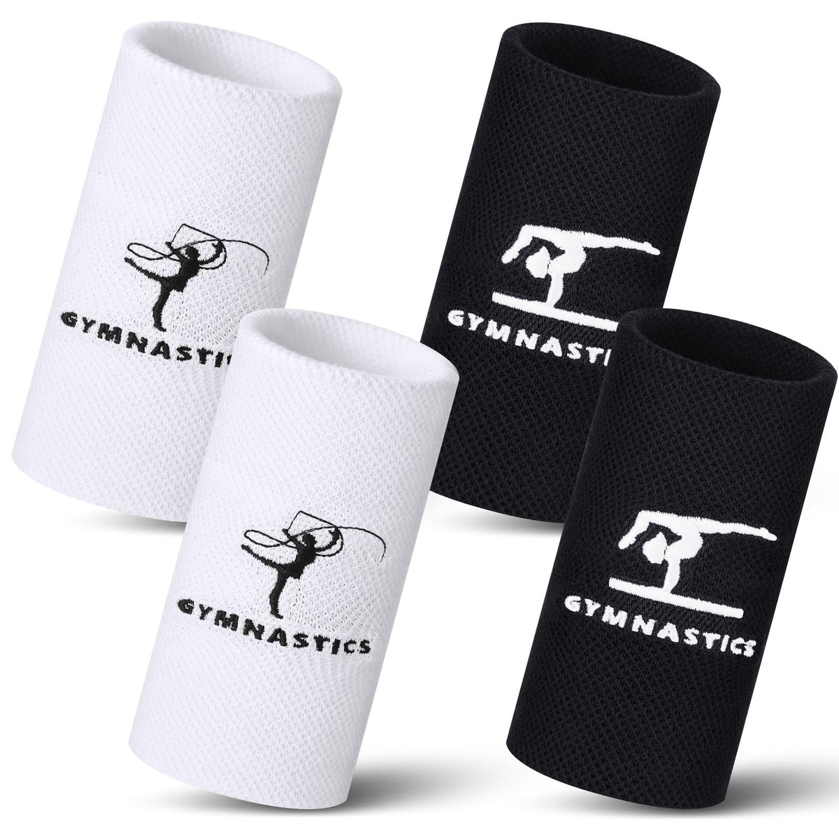 WinnerWhy 2 Pairs 5.25 Inch Gymnastics Wristbands for Grips Comfortable Cotton Wrist Bands Sweat Band Extra Lengthen Long Gymnastics Wrist Sweatbands for Female Gymnasts(Black and White)