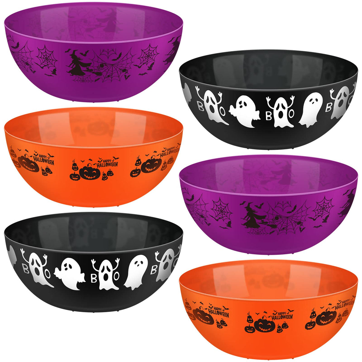 Funtery 6 Pcs Halloween Candy Bowl Ghost Pumpkin Bat Large Plastic Trick Treat Candy Serving Bowls Halloween Ghost Pumpkin Bat Holders Tableware Party Supplies Decorations