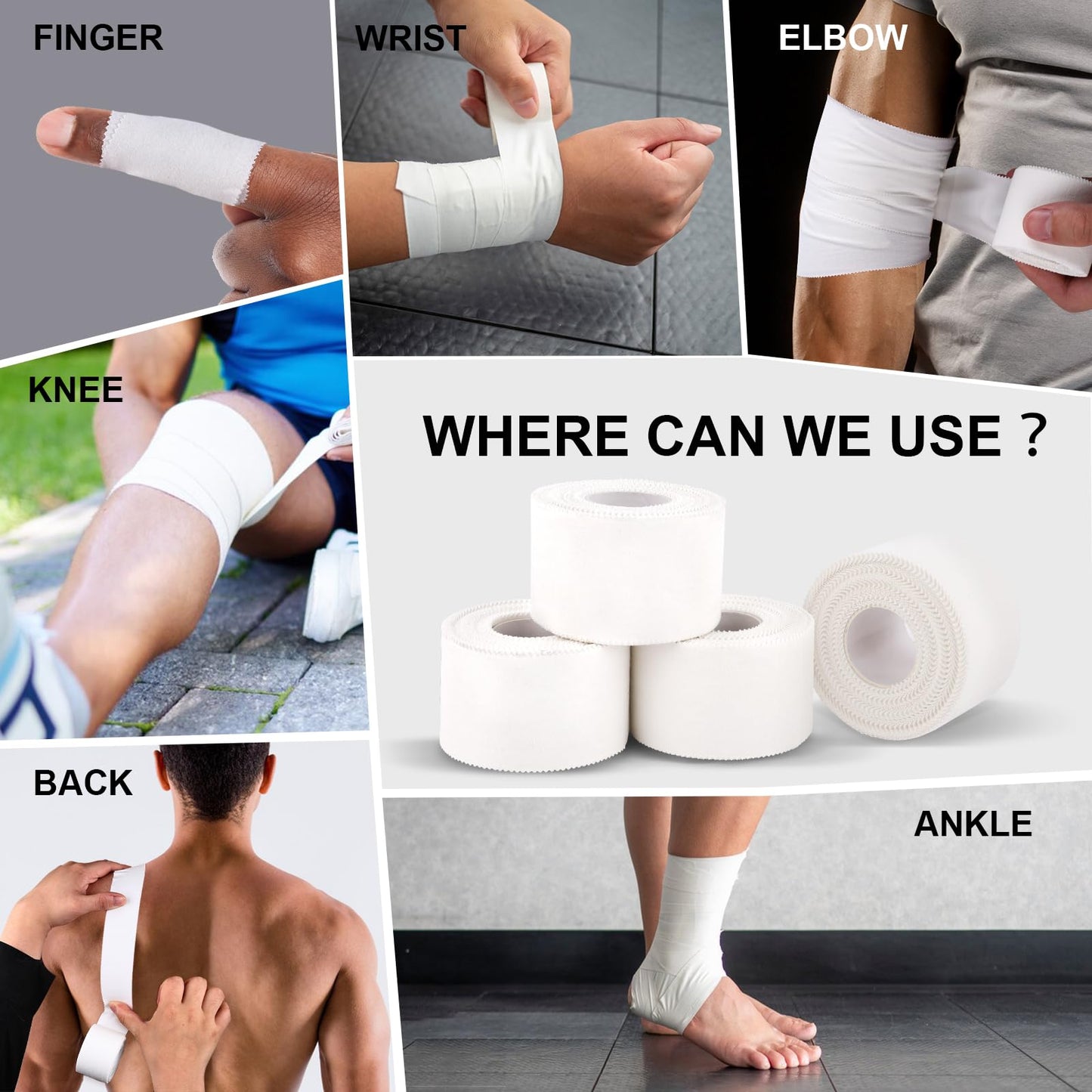 CHMI Athletic Tape,White Sports Tape (64 Pack), 640 Yards Rolls Very Strong Easy Tear NO Sticky Residue Best Tape for Gymnastics Climbing Bat Injuries Medical (1.5 Inch X 640 Yards).