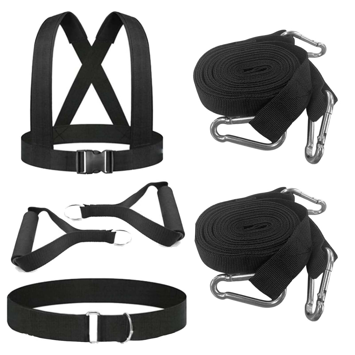 Tuyzhrymlic Sled Harness for Pulling, 6pcs Adjustable Shoulder Belt with 2 Rope 6.6ft and 9.8ft Push Equipment for Outdoor Indoor Full Body Workout to Improve Strength Agility Focus Men and Women