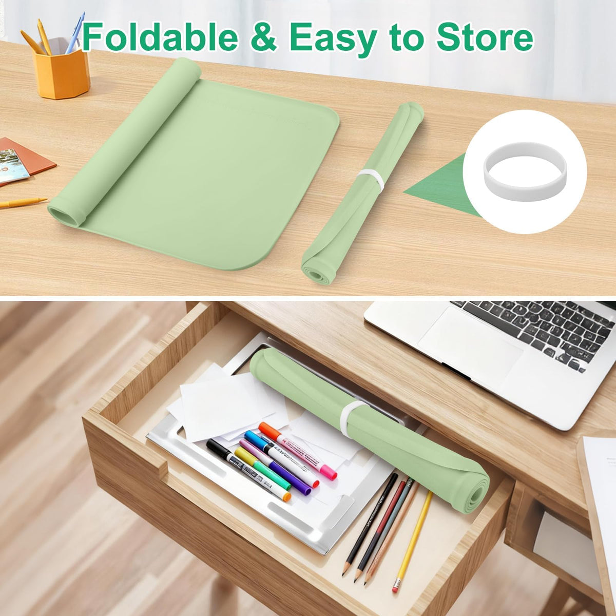 EEEKit Silicone Mat for Crafts, 23.6" x 15.7" Painting Mat with Raised Sides to Stay Tidy, Silicone Crafting Sheet for Crafts Creation, Green