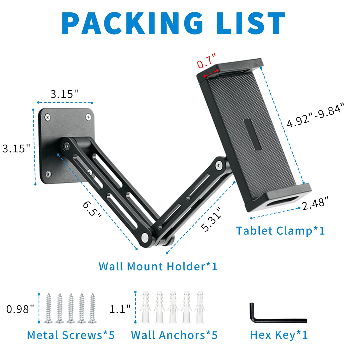 Bestoct Tablet Wall Mount Holder for iPad, Aluminium Foldable Arm, Used in Kitchen, Under Cabinet, Home Gym, for iPad Pro/Air/Mini/Samsung Galaxy Tab/4.7-13" Phones & Tablets (Up to 13")