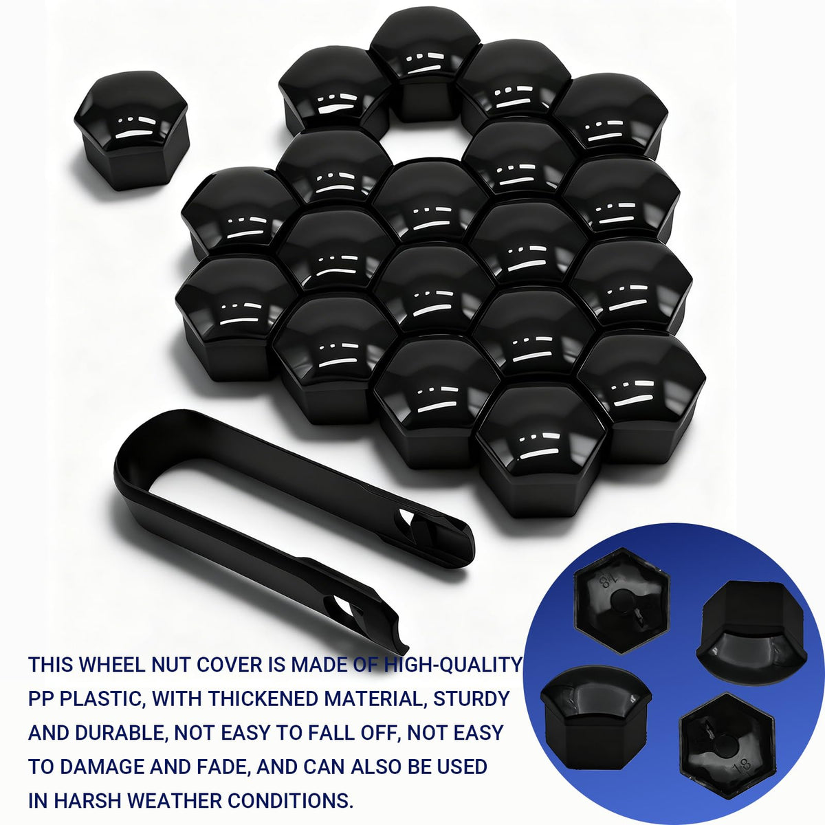 KoiLuvGo 20PCS 21mm Lug Nut Covers, Hexagonal Wheel Bolt Covers Caps, Tire Nut Rust and Dust Protection Cover with Remover Clip, Universal for Most Car Lug Nut Caps, Auto Exterior Accessories (Black)