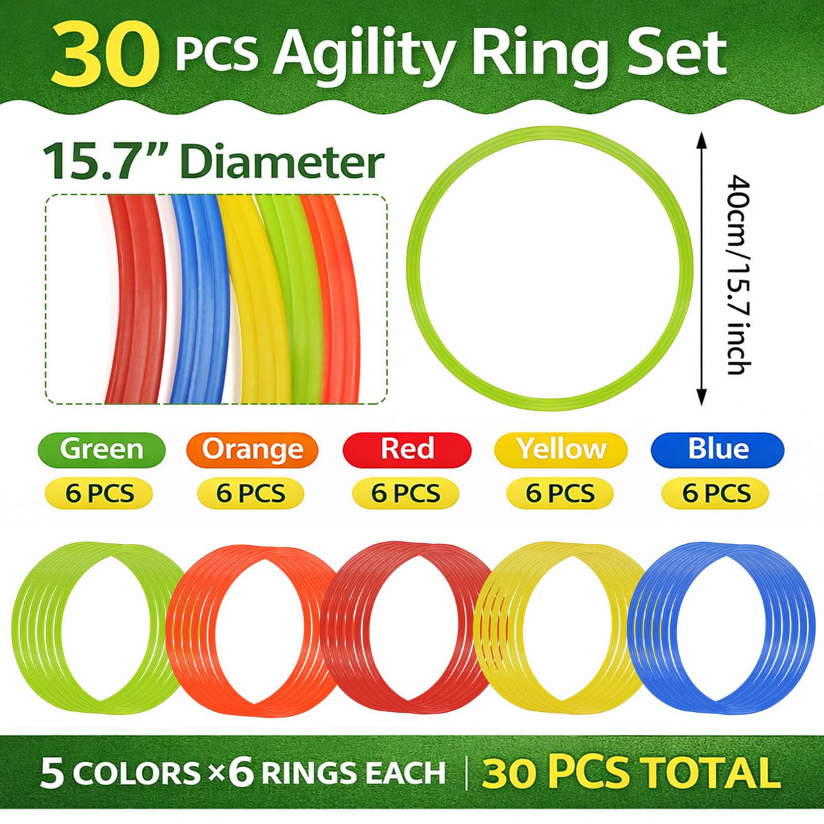 Avoirdus 30 PCS Agility Rings Speed Training Set: 15" Exercise Speed Circle Jump Hoops for Soccer Football Footwork Coordination Speed Drill and Athletic Training Equipment