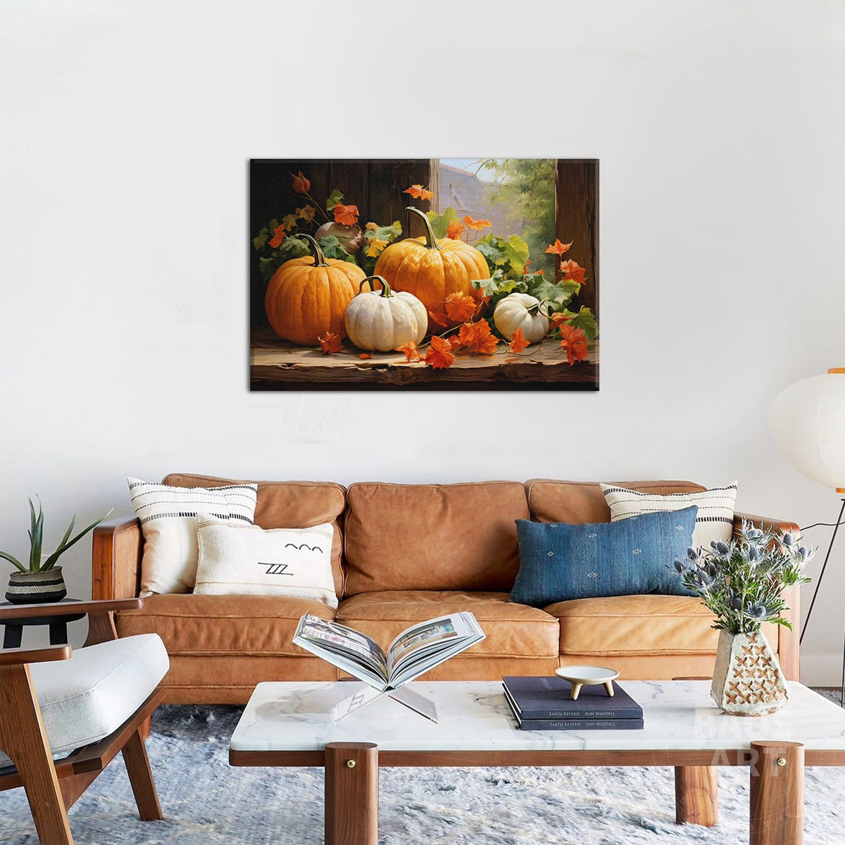 Pumpkin Canvas Wall Art Fall Pictures Maple Leaf Autumn Thanksgiving Wall Decor Rustic Halloween Themed Wall Framed Prints Modern Artwork for Living Room Kitchen Bedroom Dinner Home Decorations 24x36”