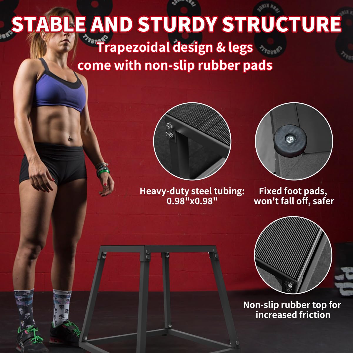 ActiveTrail Plyometric Jump Box, Steel Plyo Platform and Jumping Box, Anti-Slip Exercise Step Up Box for Home Gym Training